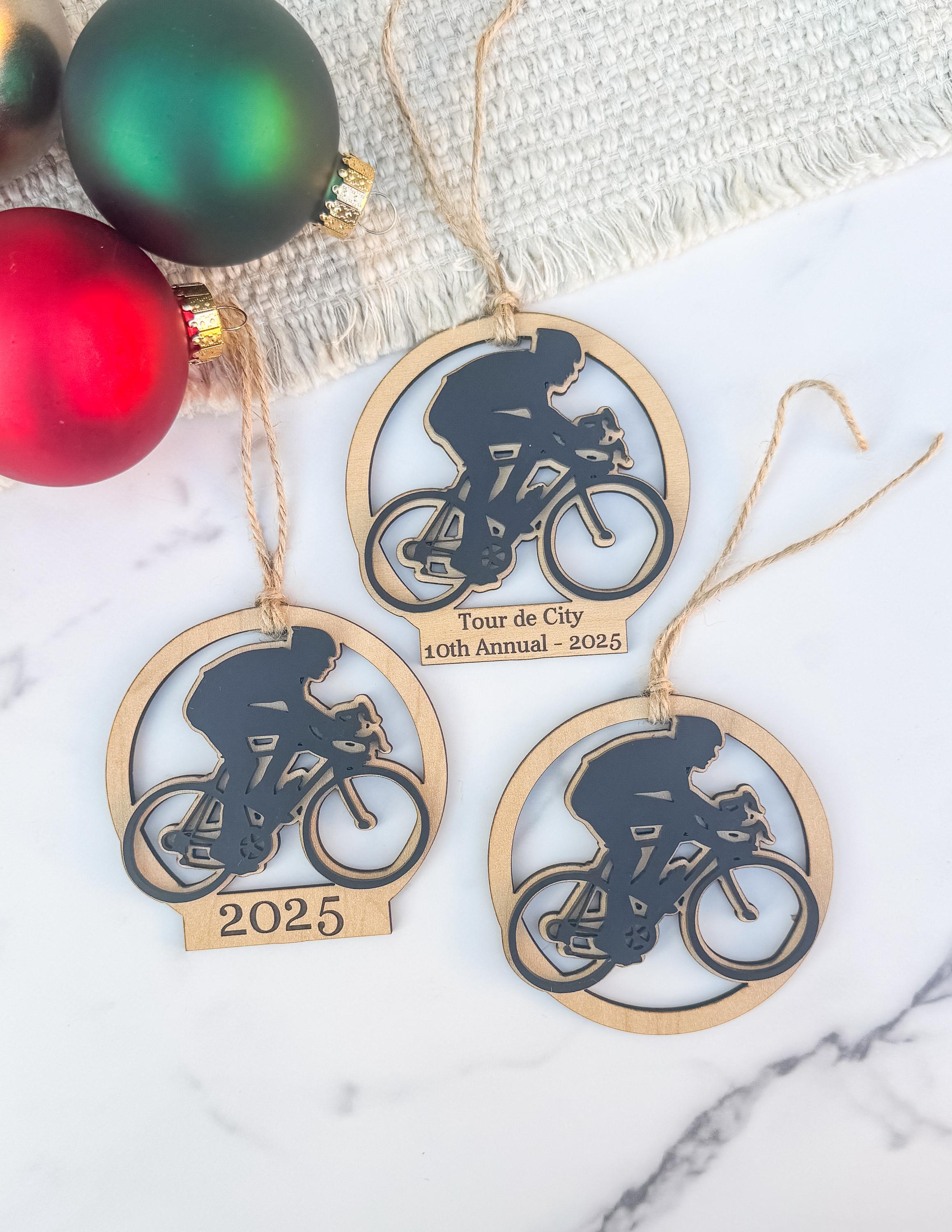 Personalized Wood Acrylic Bike Ornament, Cyclist Christmas Keepsake Gift