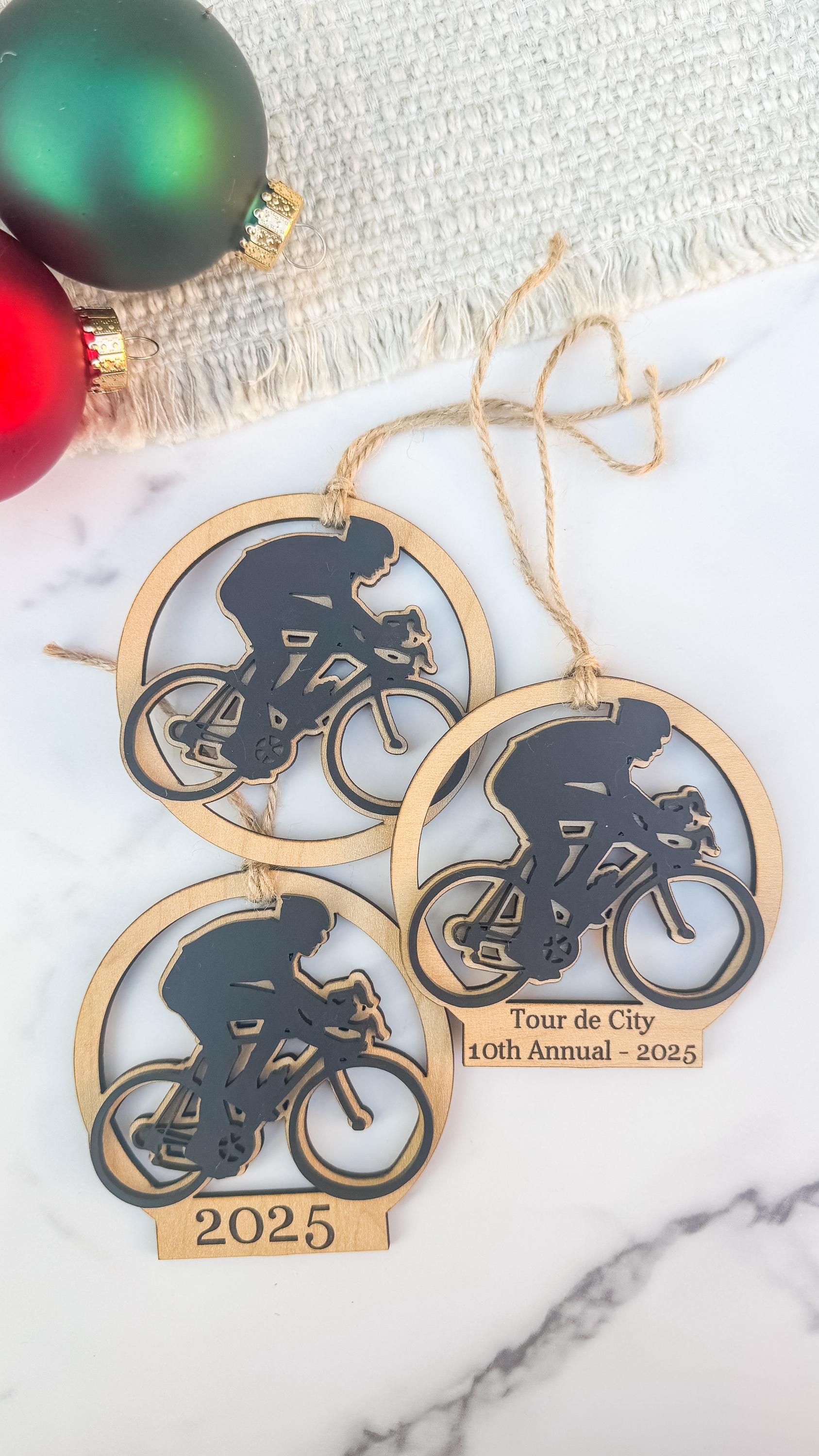 Personalized Wood Acrylic Bike Ornament, Cyclist Christmas Keepsake Gift thumbnail 8