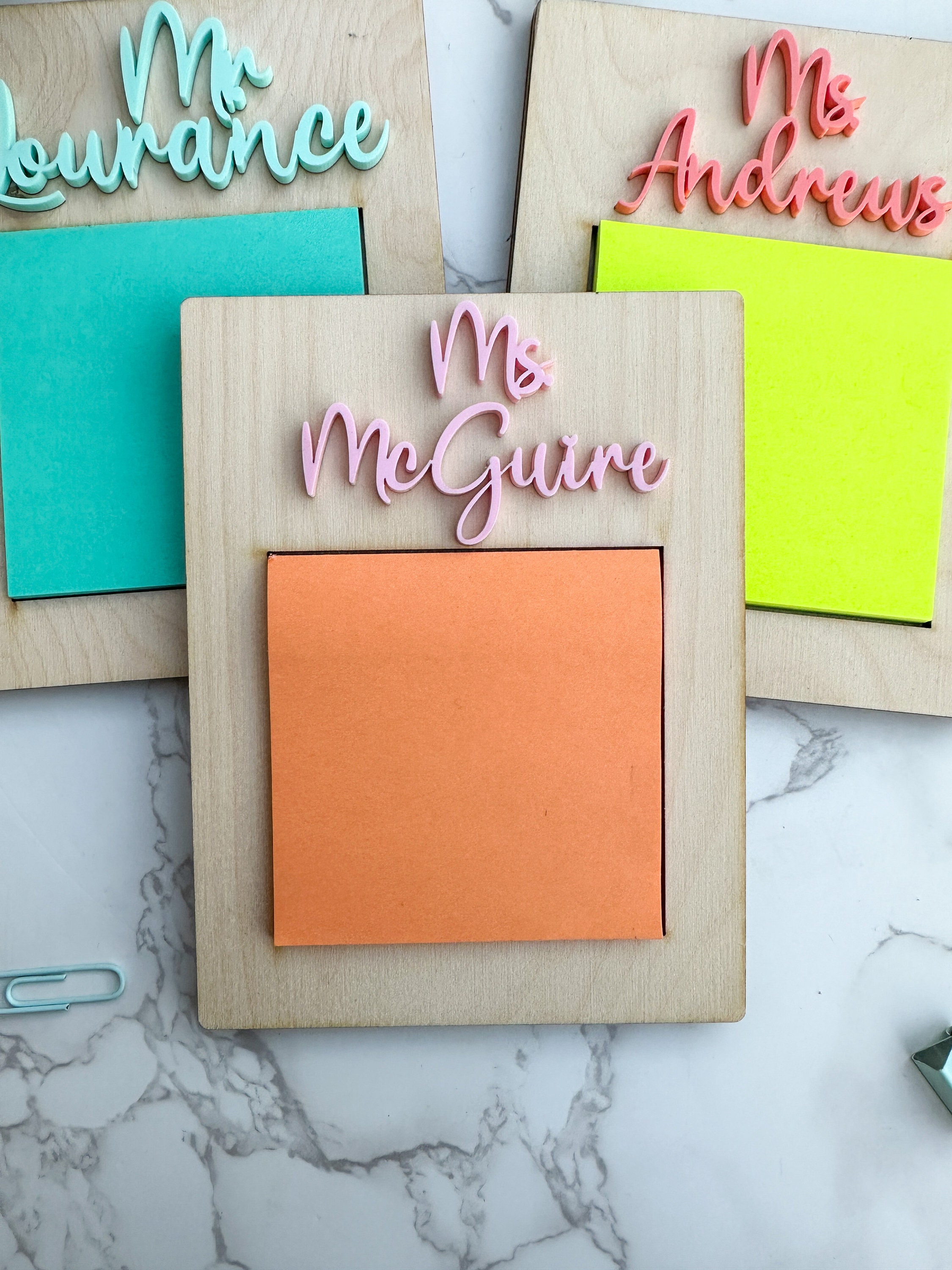 Personalized Wooden Sticky Note Holder: Laser-Cut Acrylic Name thumbnail 4