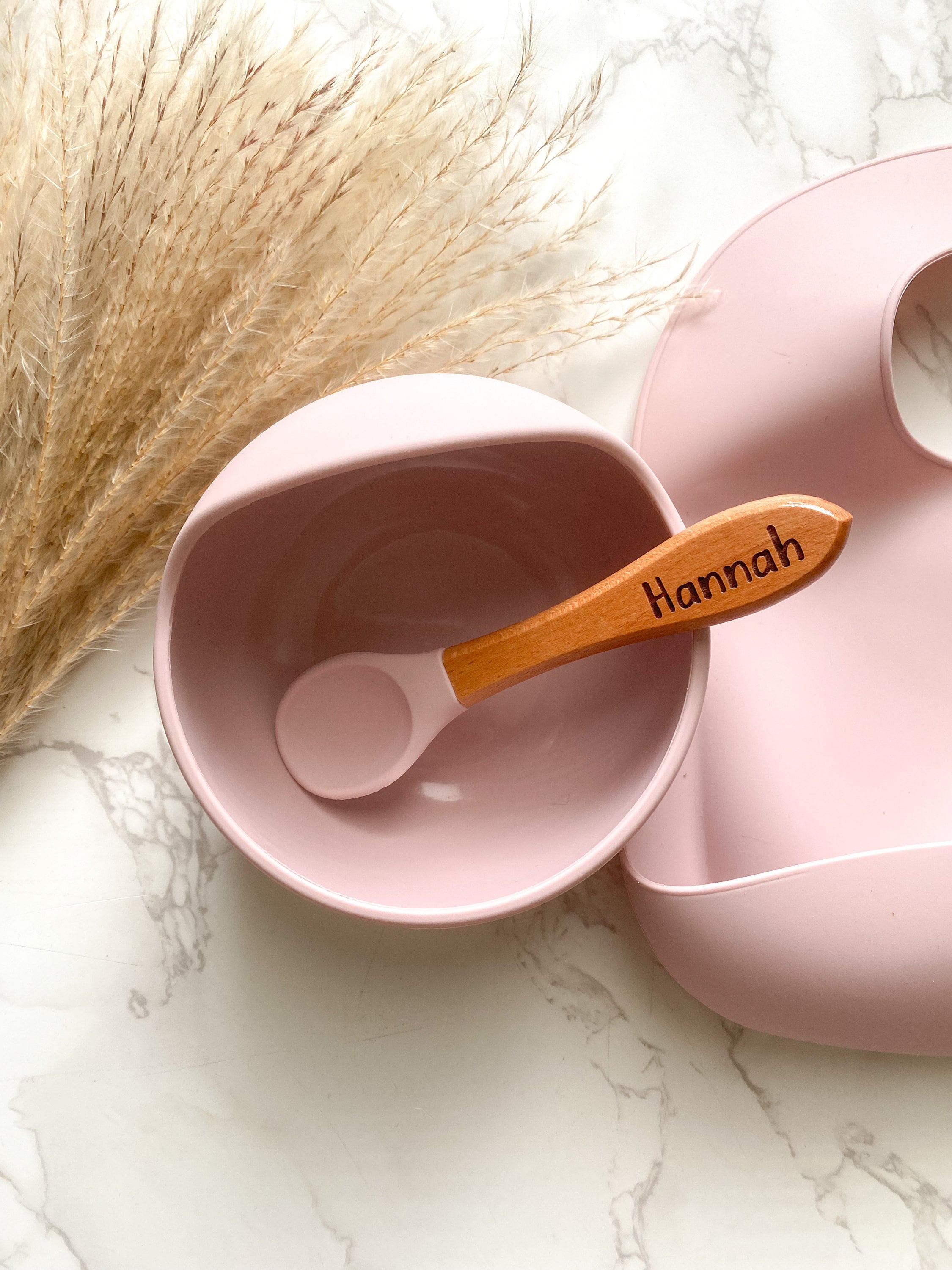 Personalized Silicone Baby Feeding Set: Bib, Bowl & Wooden Spoon thumbnail 6