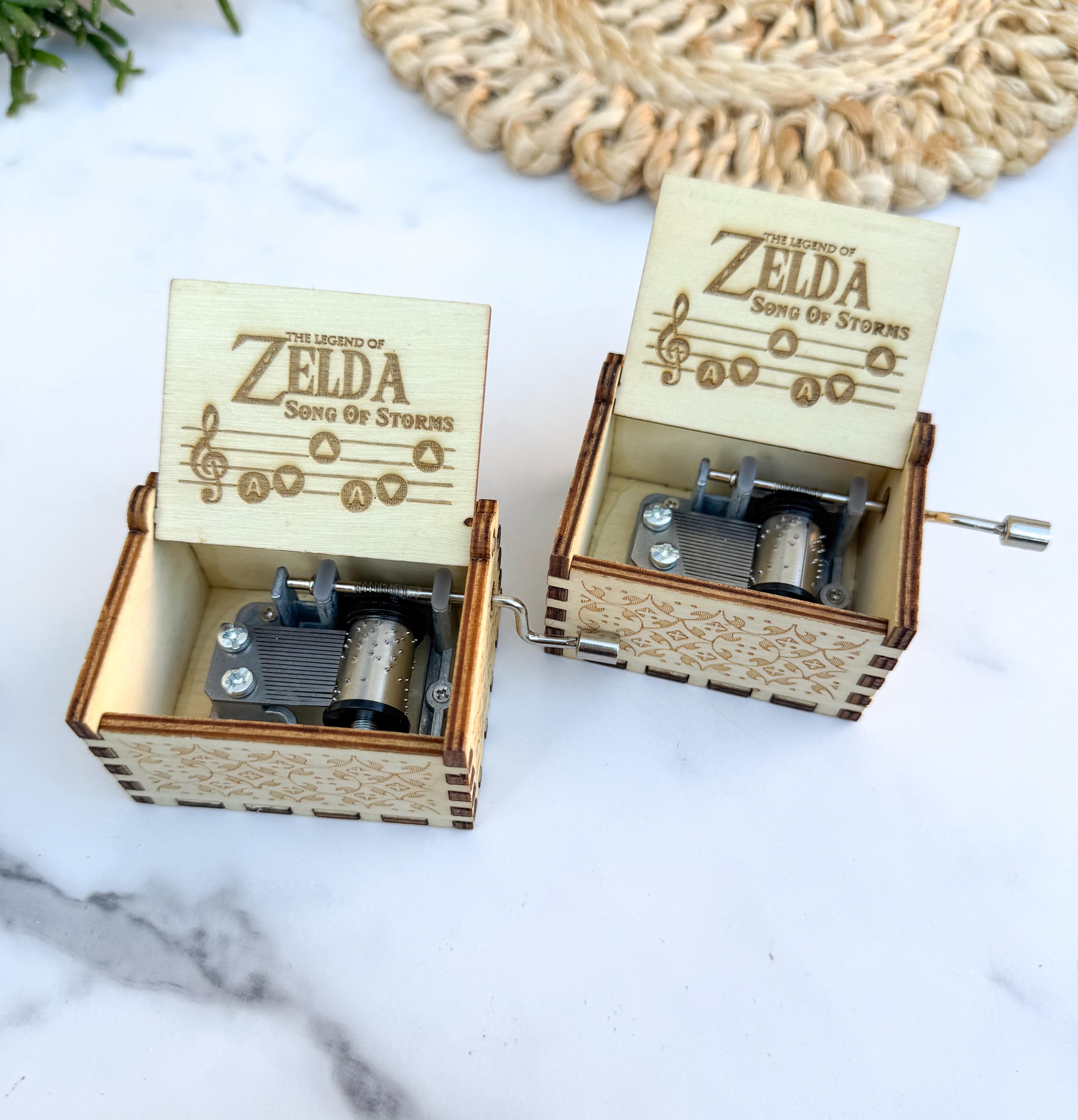 Song of Storms Zelda Engraved Gamer Collectible Gift Mini Wooden Hand Crank Music Box thumbnail 4