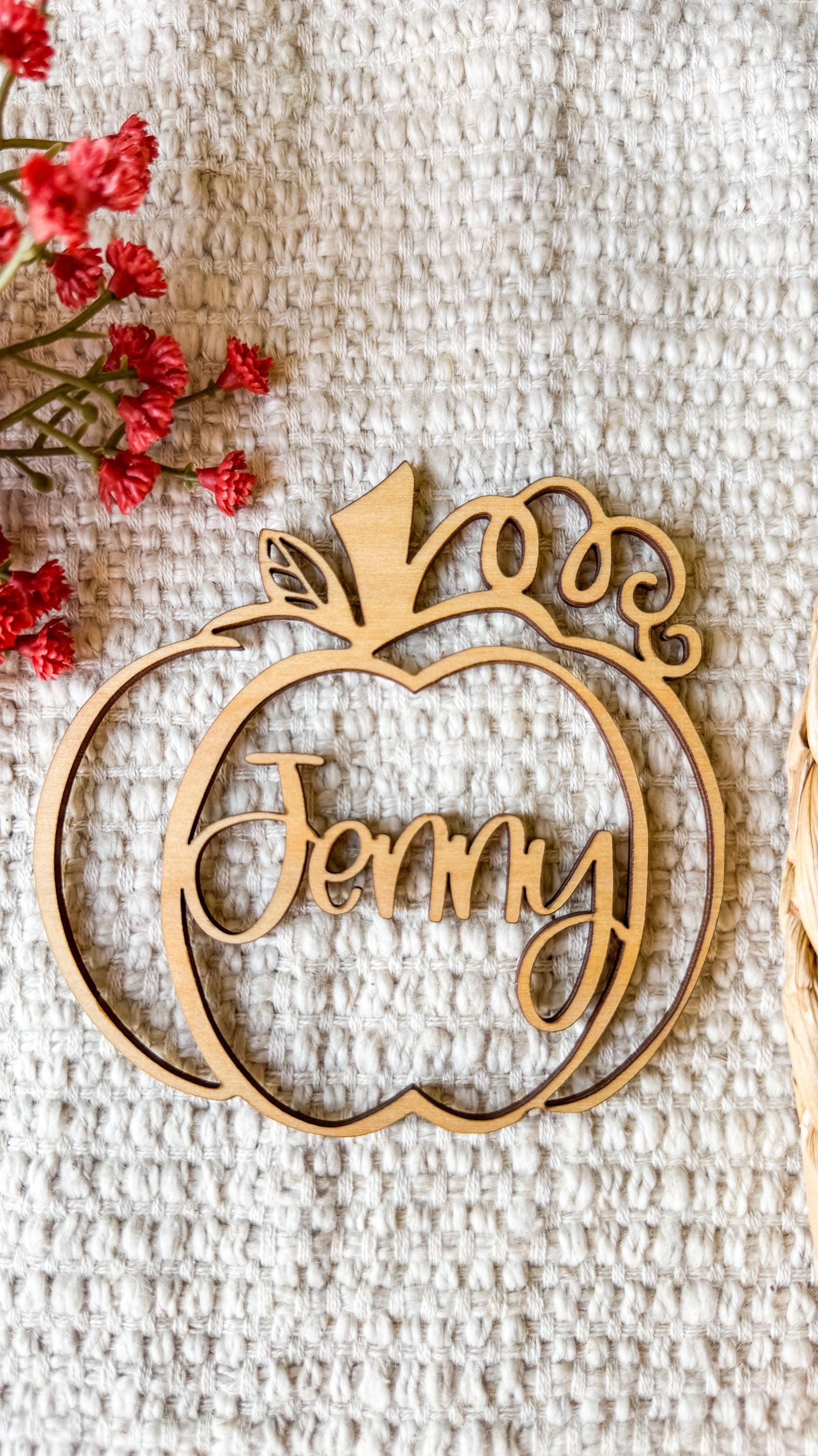 Laser Cut Wood Pumpkin Place Card: Custom Thanksgiving Table Decor thumbnail 5