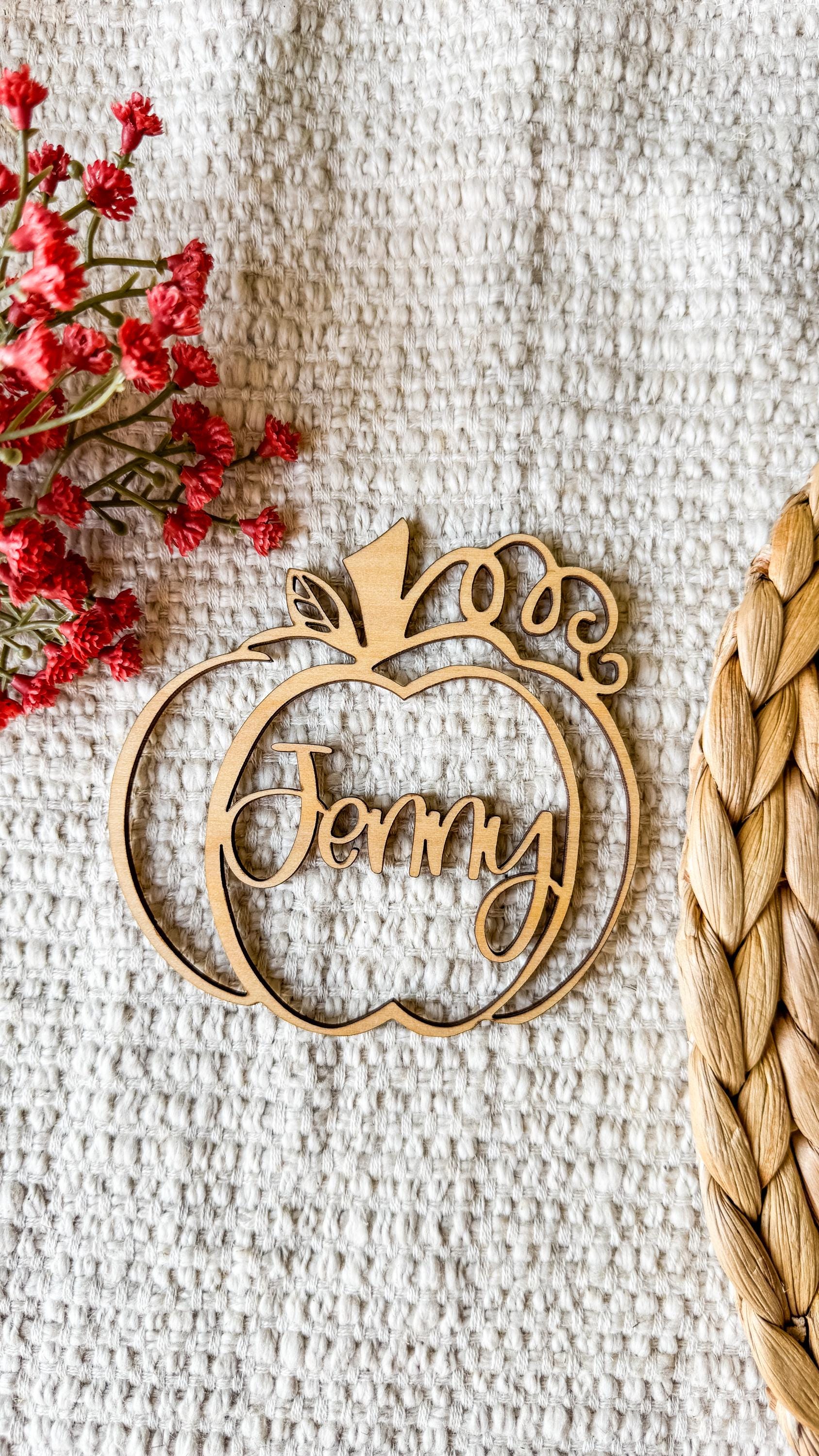 Laser Cut Wood Pumpkin Place Card: Custom Thanksgiving Table Decor thumbnail 4