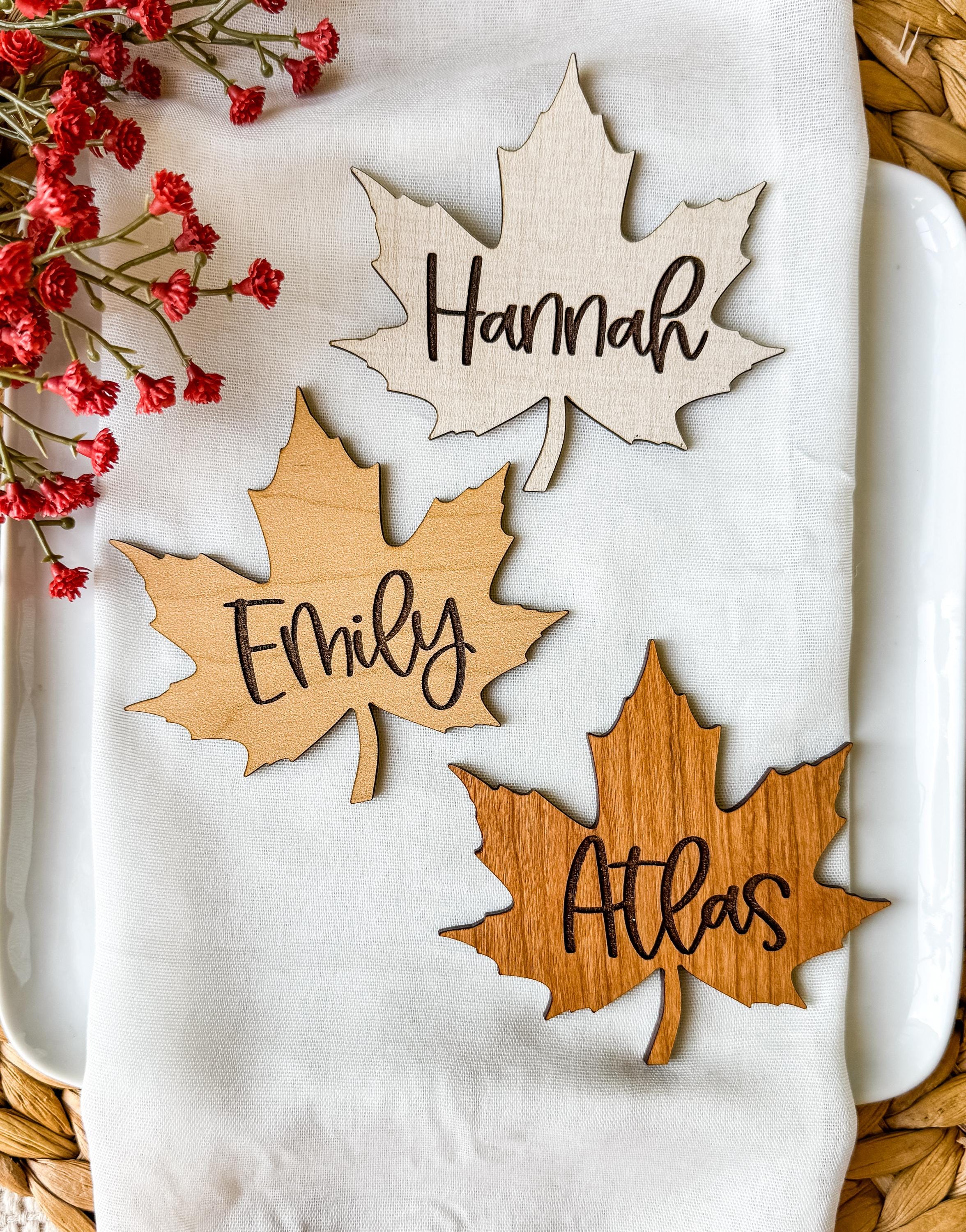 Engraved Maple Leaf Place Card: Fall Thanksgiving Table Decor