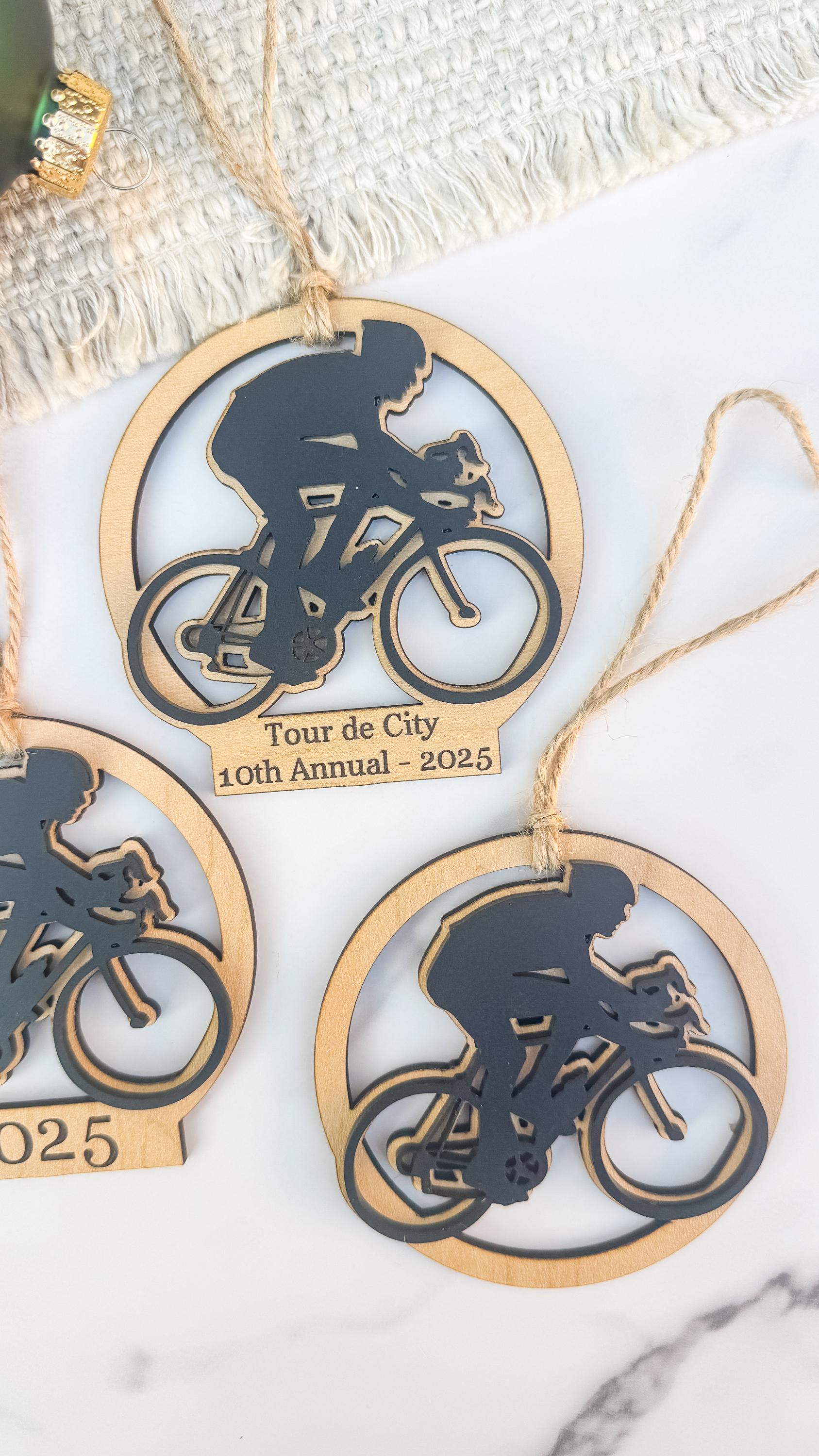 Personalized Wood Acrylic Bike Ornament, Cyclist Christmas Keepsake Gift thumbnail 2