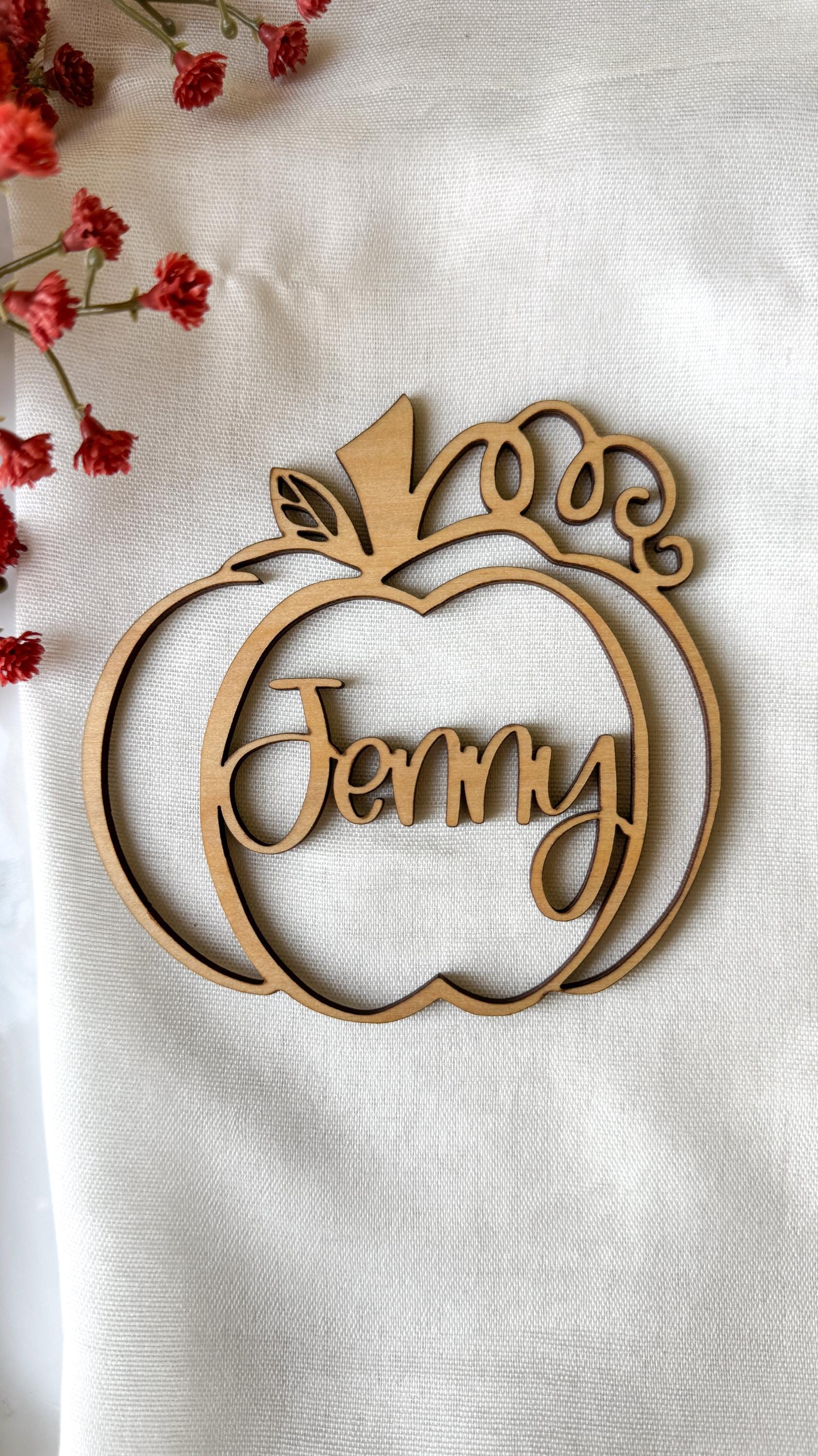 Laser Cut Wood Pumpkin Place Card: Custom Thanksgiving Table Decor thumbnail 2