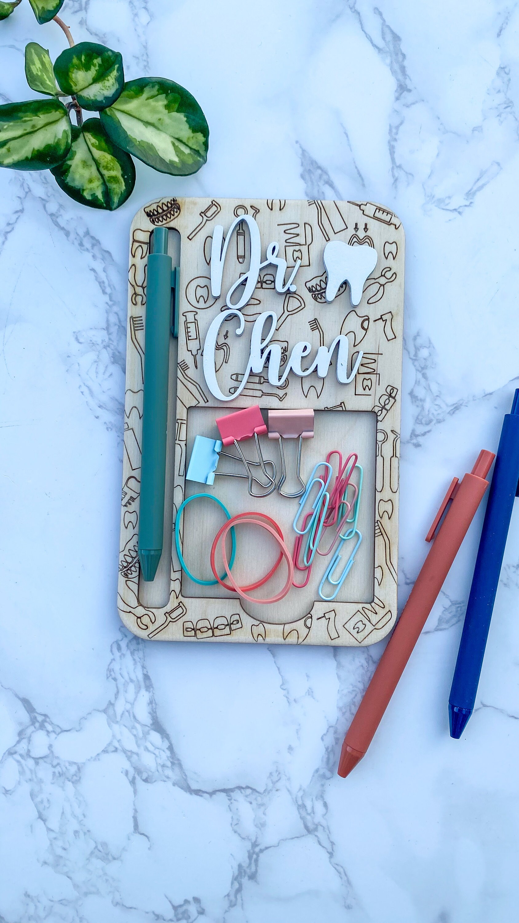 Custom Dentist Sticky Note Holder: Birch Wood Dental Office Gift thumbnail 4