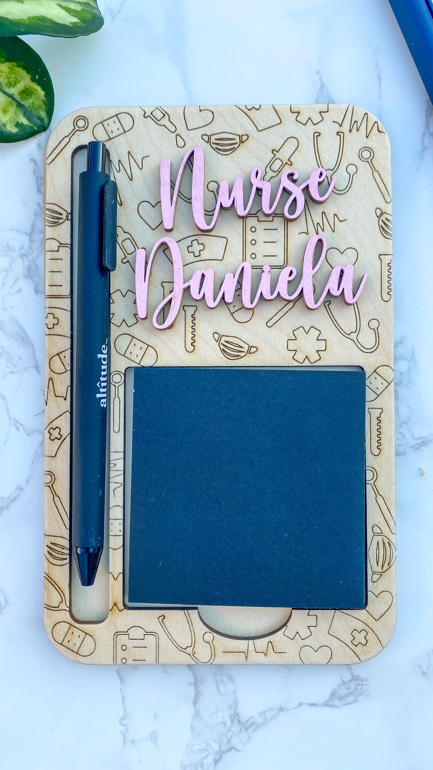 Custom Nurse Gift: Personalized Wooden Sticky Note Holder thumbnail 3