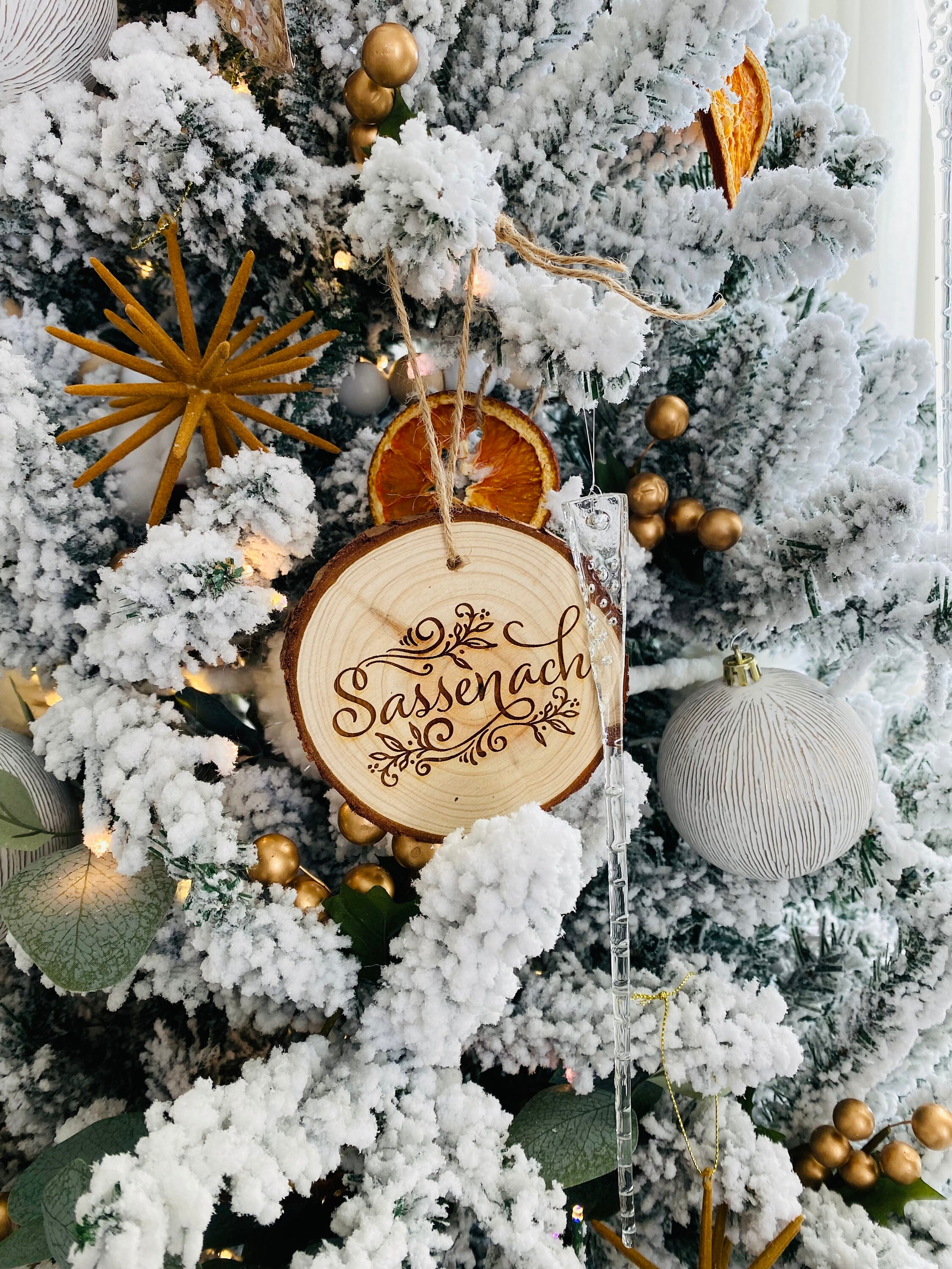 Outlander Inspired Wood Slice Ornament: Rustic Christmas Tree Decor thumbnail 3