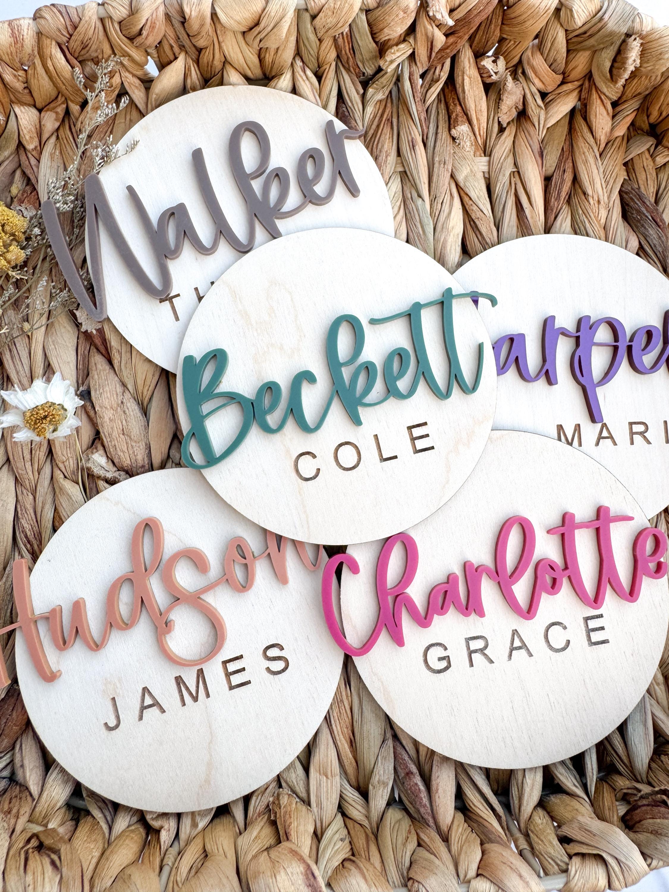 Personalized Wooden Baby Name Sign, Layered Acrylic First Name Plaque, Nursery Wall Decor