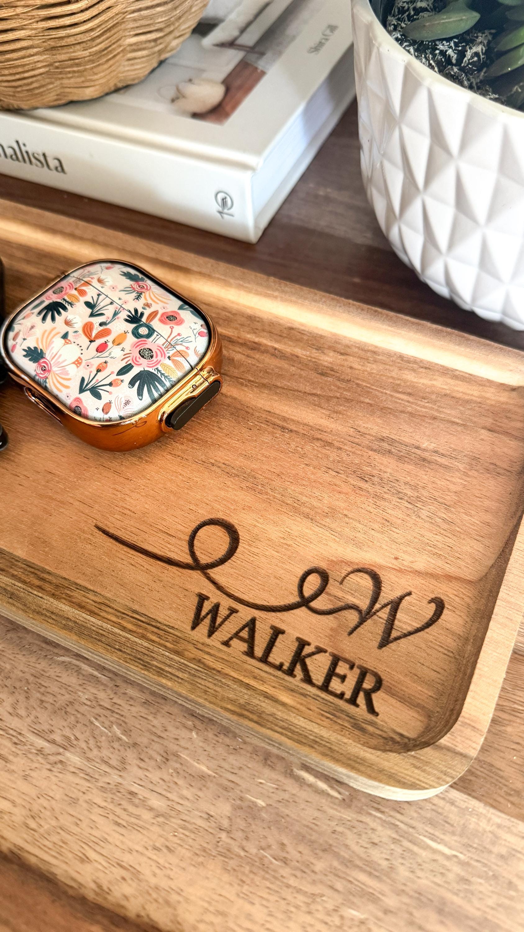 Personalized Mango Wood Key Tray: Custom Engraved Rustic Home Decor thumbnail 3