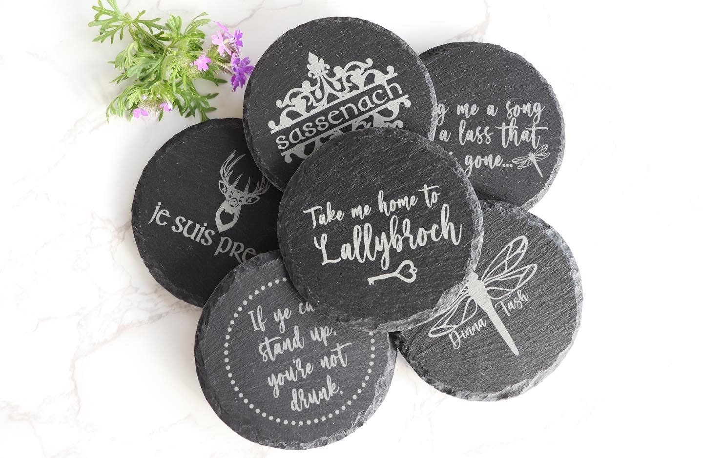 Outlander Inspired Laser Engraved Slate Coaster Set