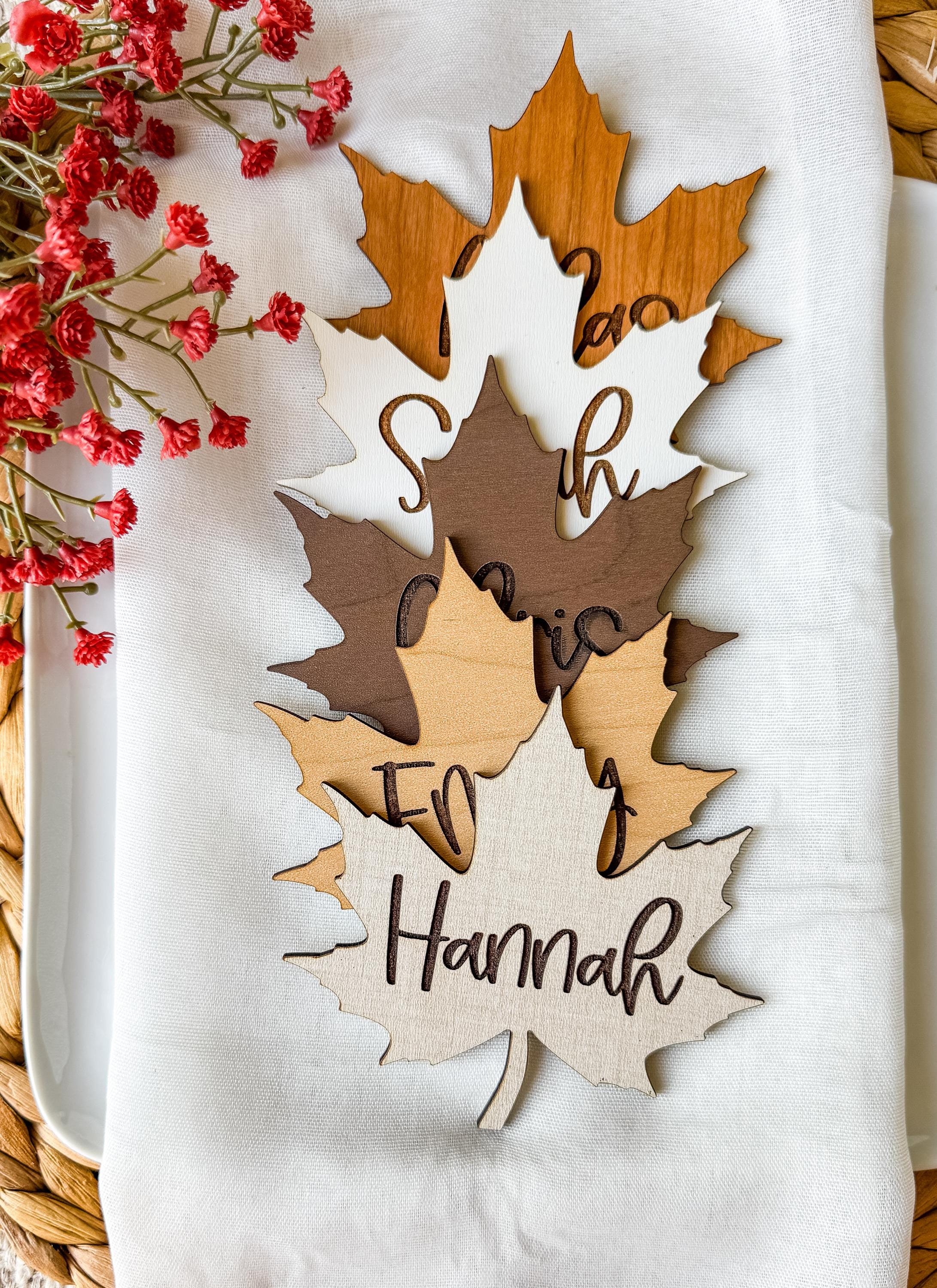 Engraved Maple Leaf Place Card: Fall Thanksgiving Table Decor thumbnail 2