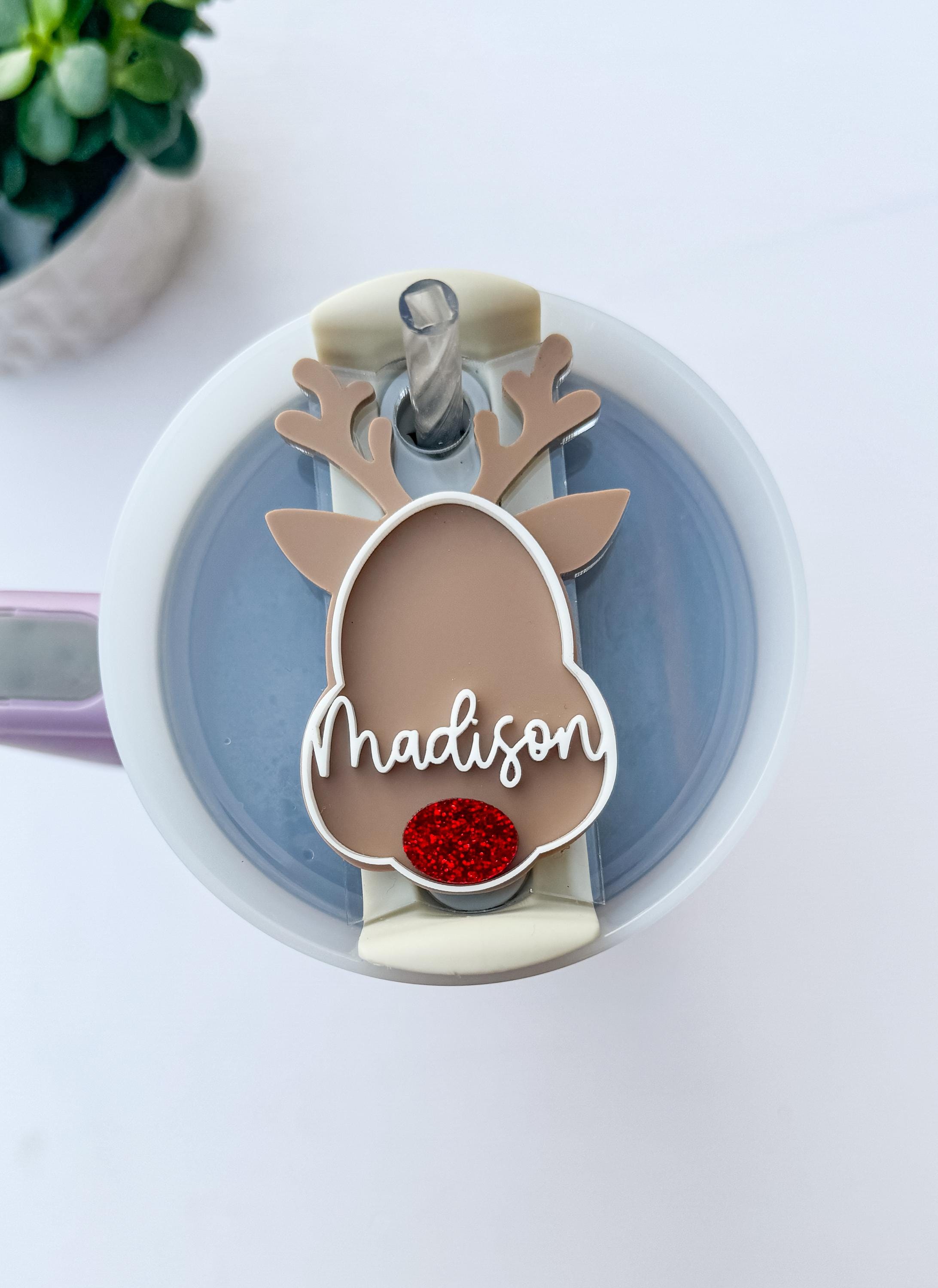 Personalized Reindeer Name Plate: Stanley Tumbler Lid Tag (30oz & 40oz H2.0) thumbnail 2