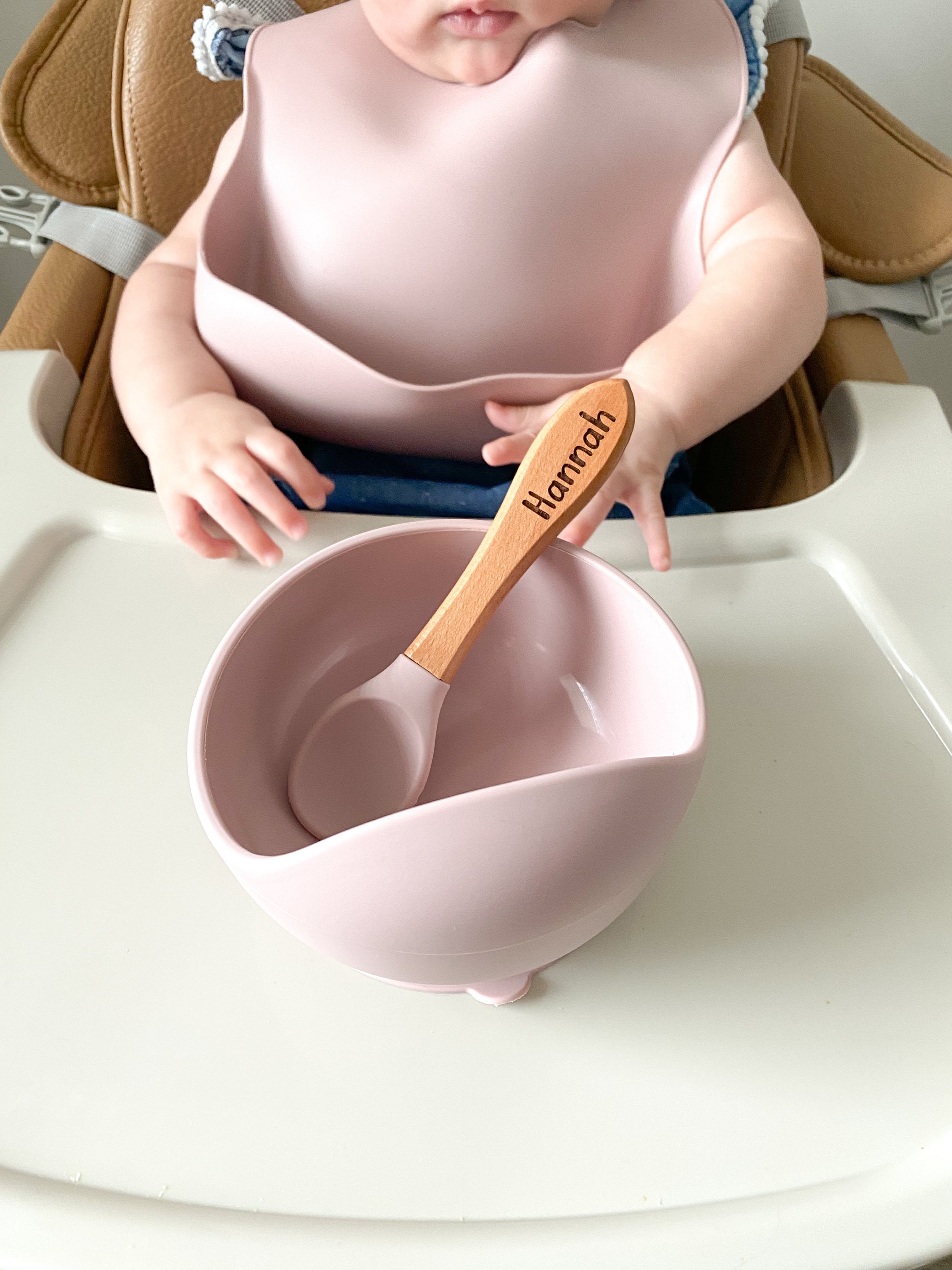 Personalized Silicone Baby Feeding Set: Bib, Bowl & Wooden Spoon thumbnail 9