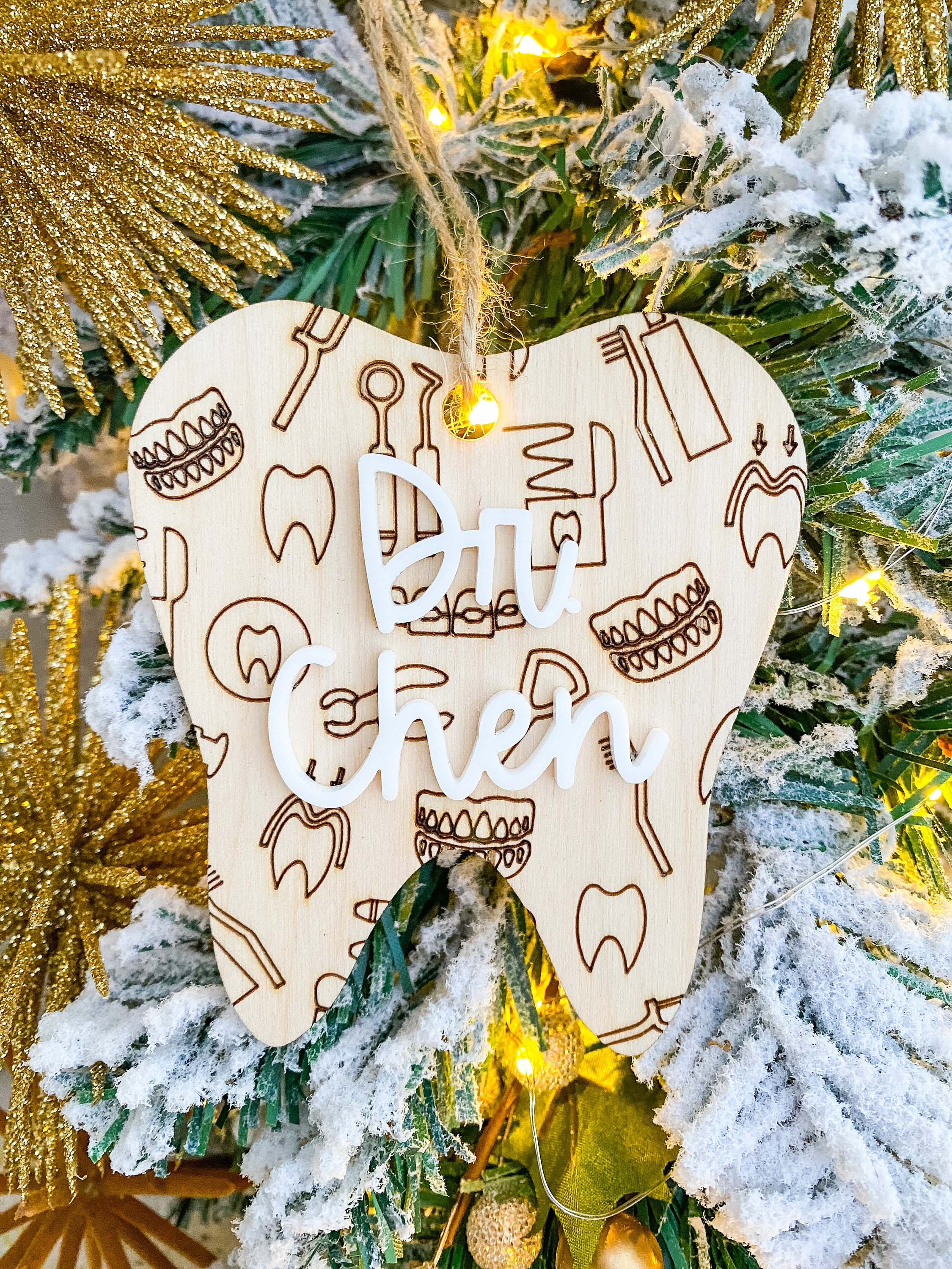 Custom Dentist Ornament: Wooden Dental Office Gift