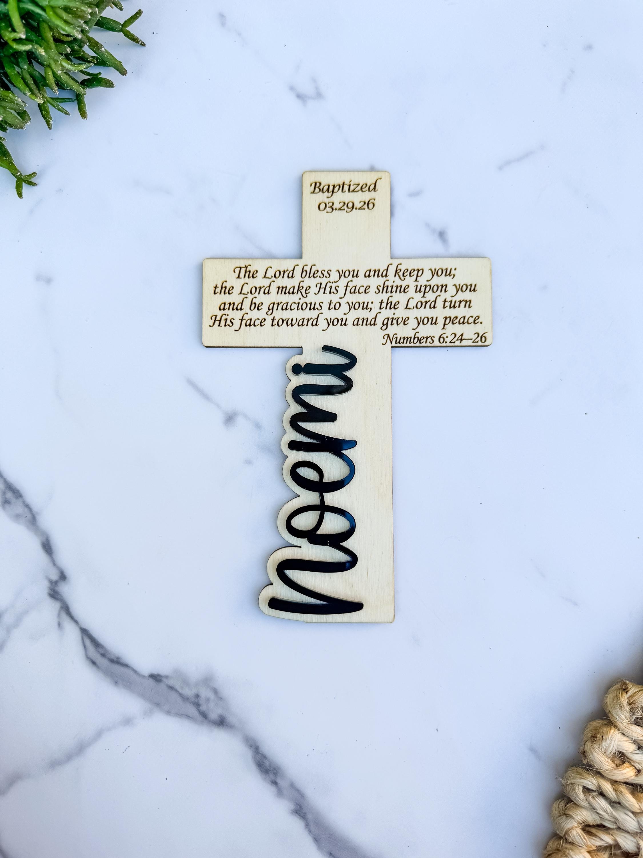 Wooden Baptism Cross Name Engraved Scripture Keepsake Gift Personalized thumbnail 9