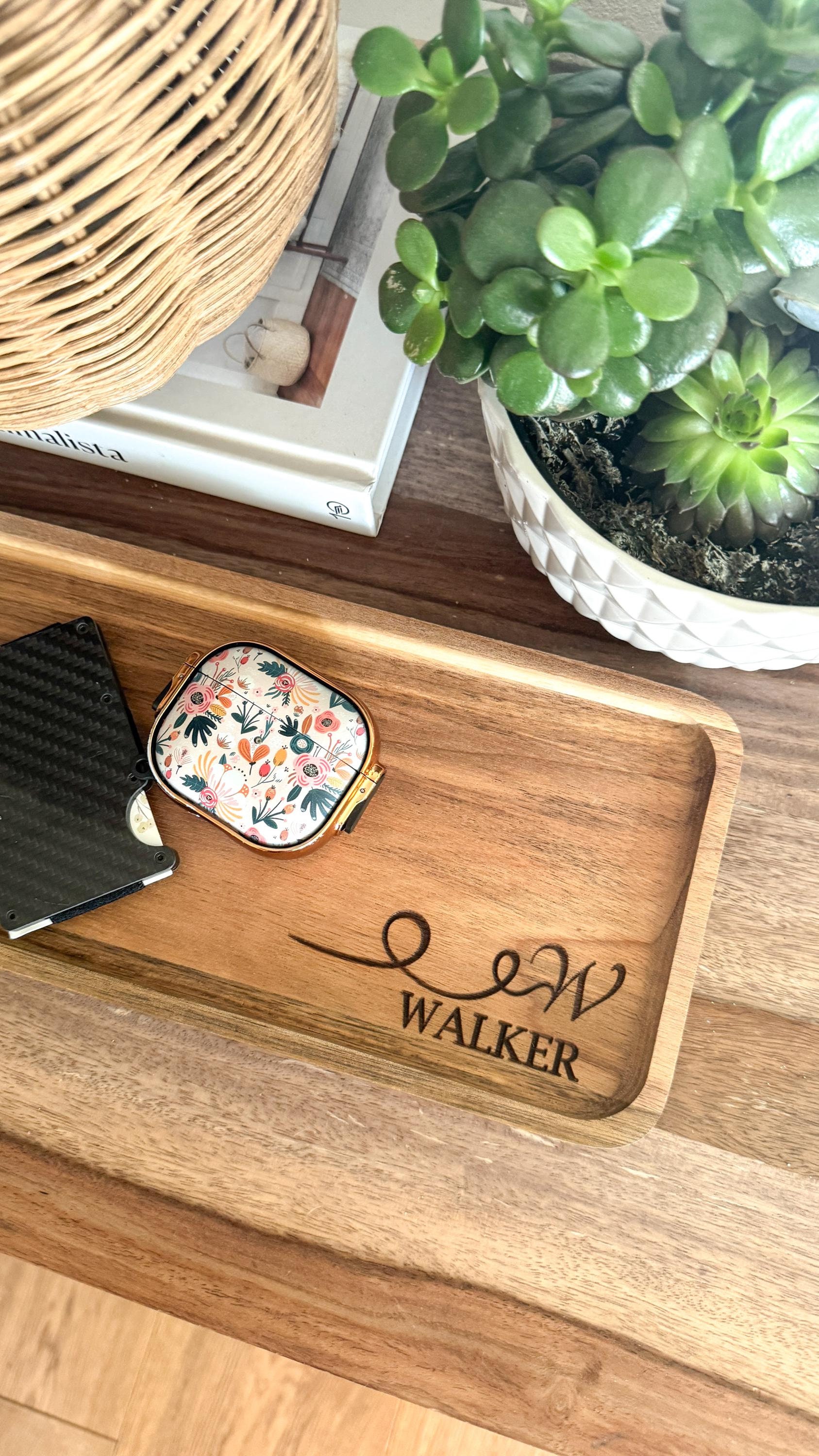 Personalized Mango Wood Key Tray: Custom Engraved Rustic Home Decor