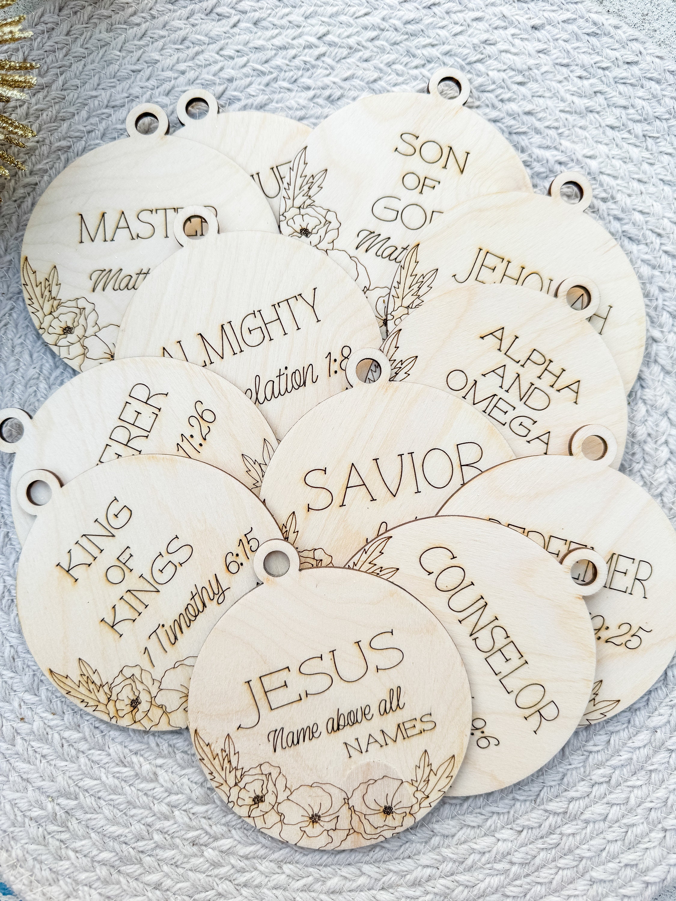 Names of Jesus Ornament Set: Birch Wood Christian Ornaments thumbnail 2