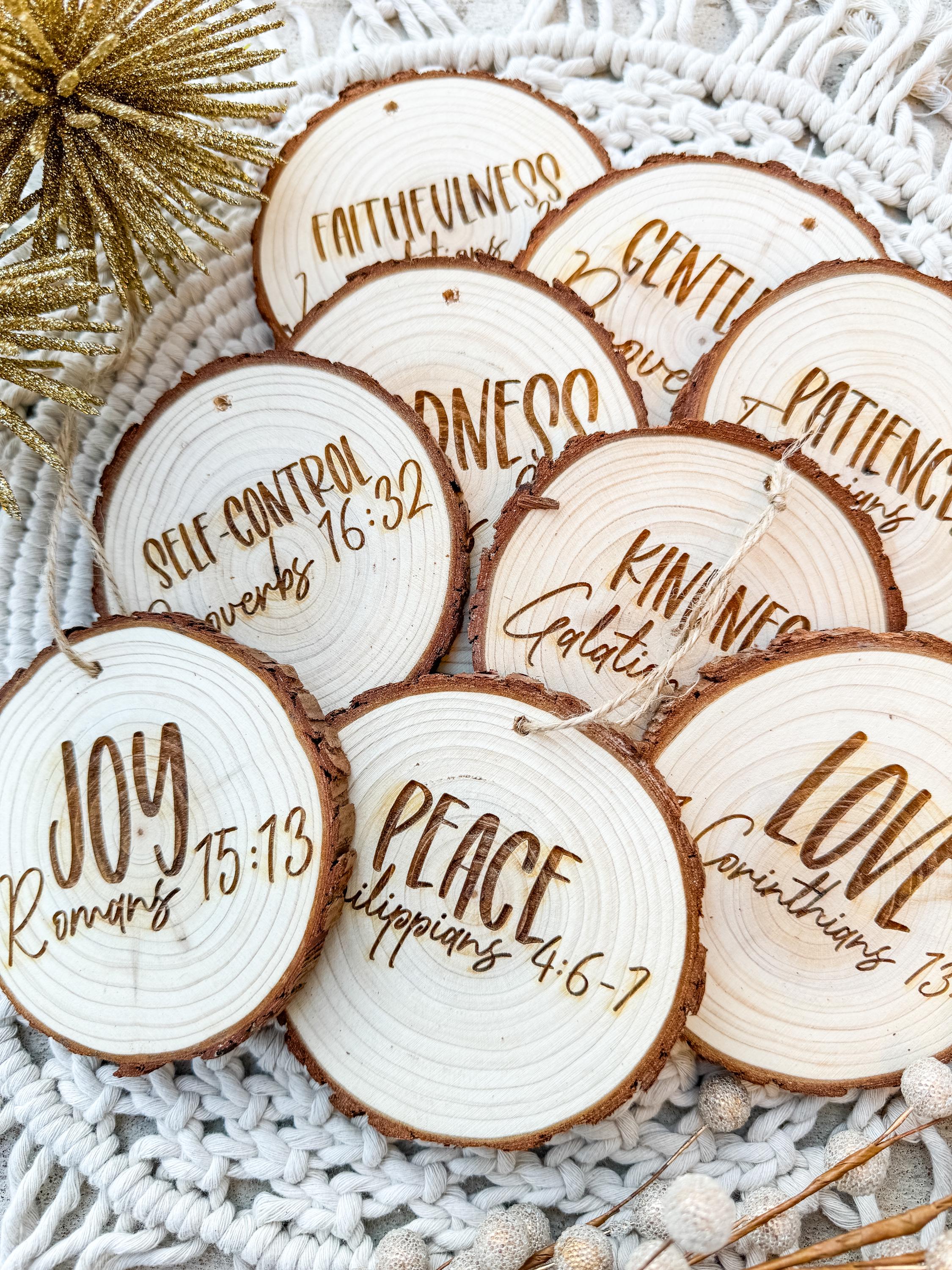 Fruit of the Spirit Wood Slice Ornaments - Set of 9 Christian Gifts thumbnail 5