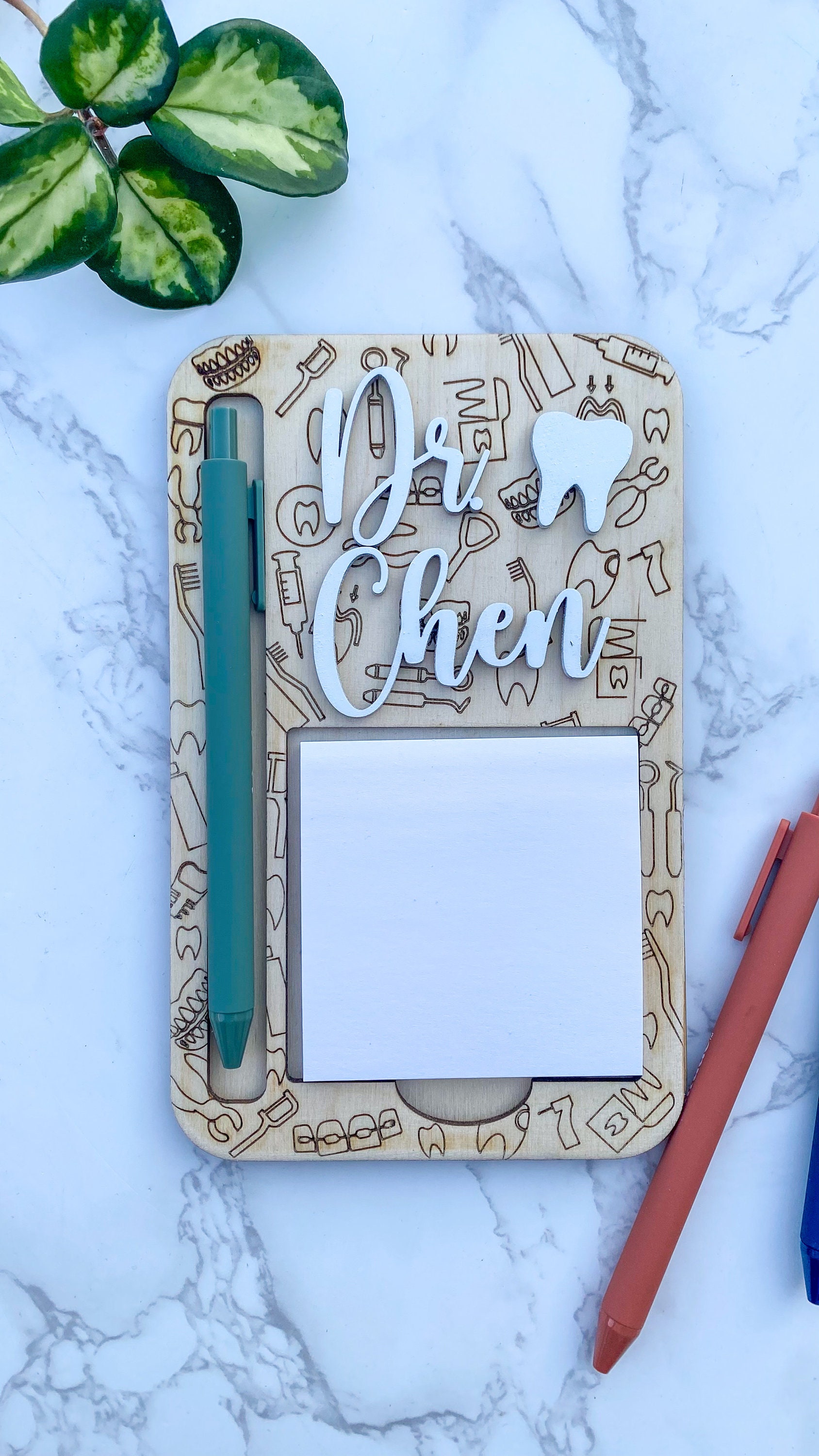 Custom Dentist Sticky Note Holder: Birch Wood Dental Office Gift thumbnail 3