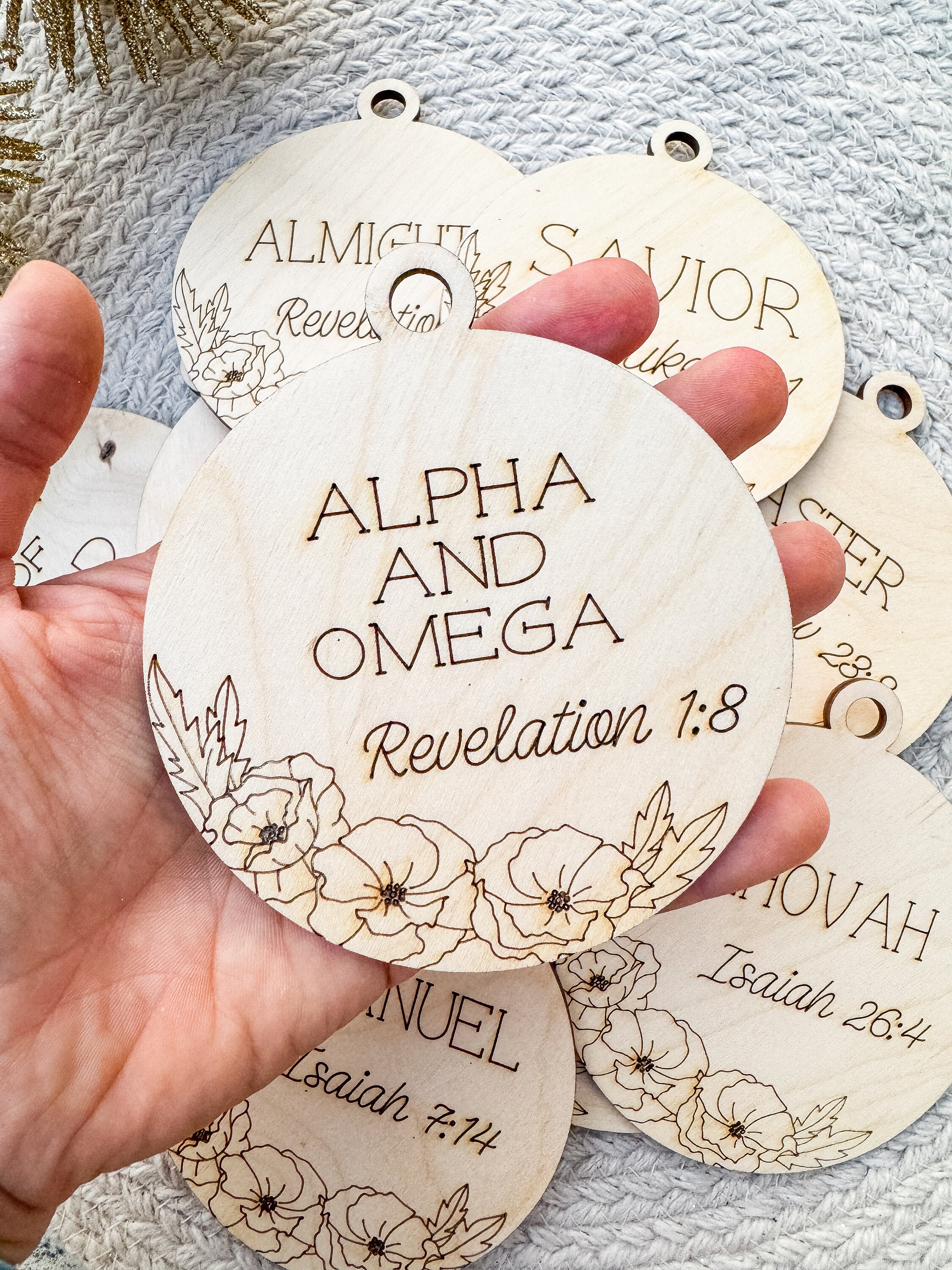 Names of Jesus Ornament Set: Birch Wood Christian Ornaments thumbnail 5