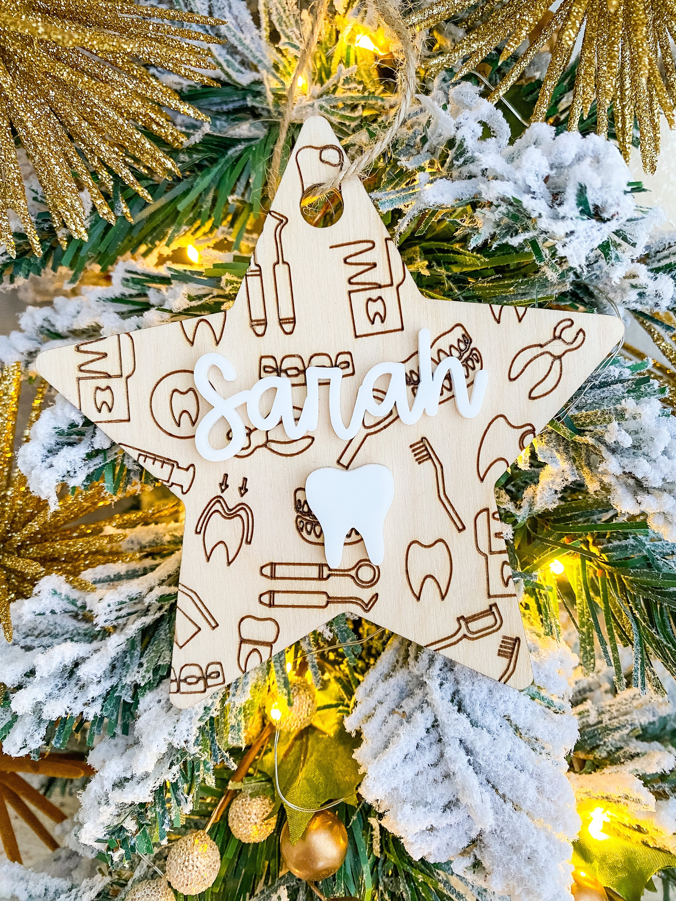 Custom Dentist Ornament: Wooden Dental Office Gift thumbnail 3