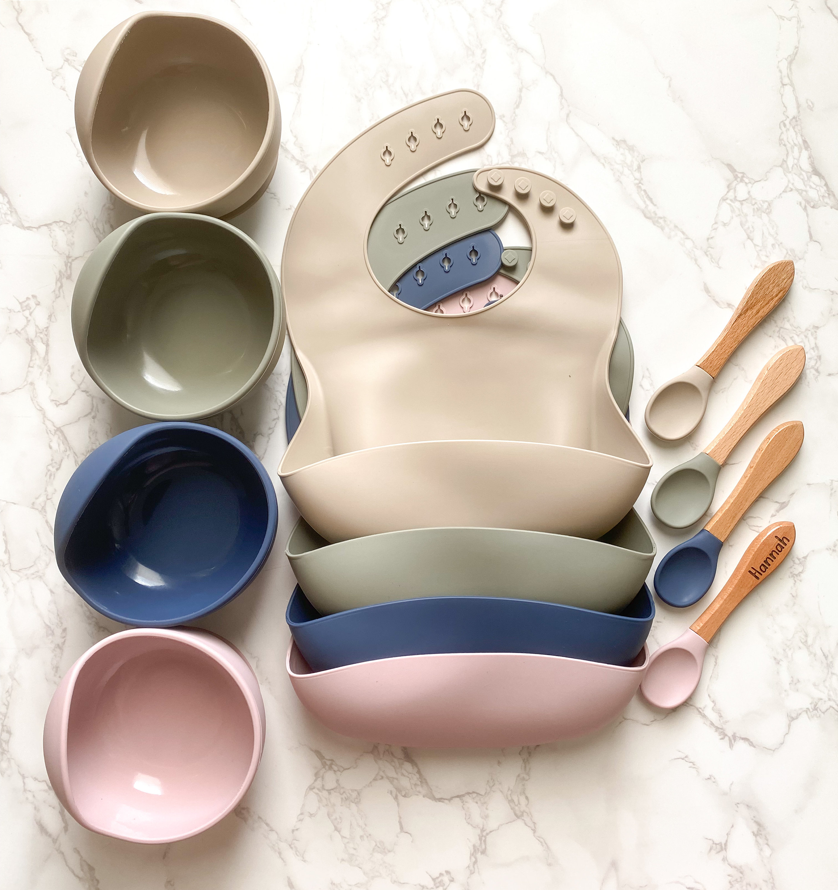 Personalized Silicone Baby Feeding Set: Bib, Bowl & Wooden Spoon thumbnail 7