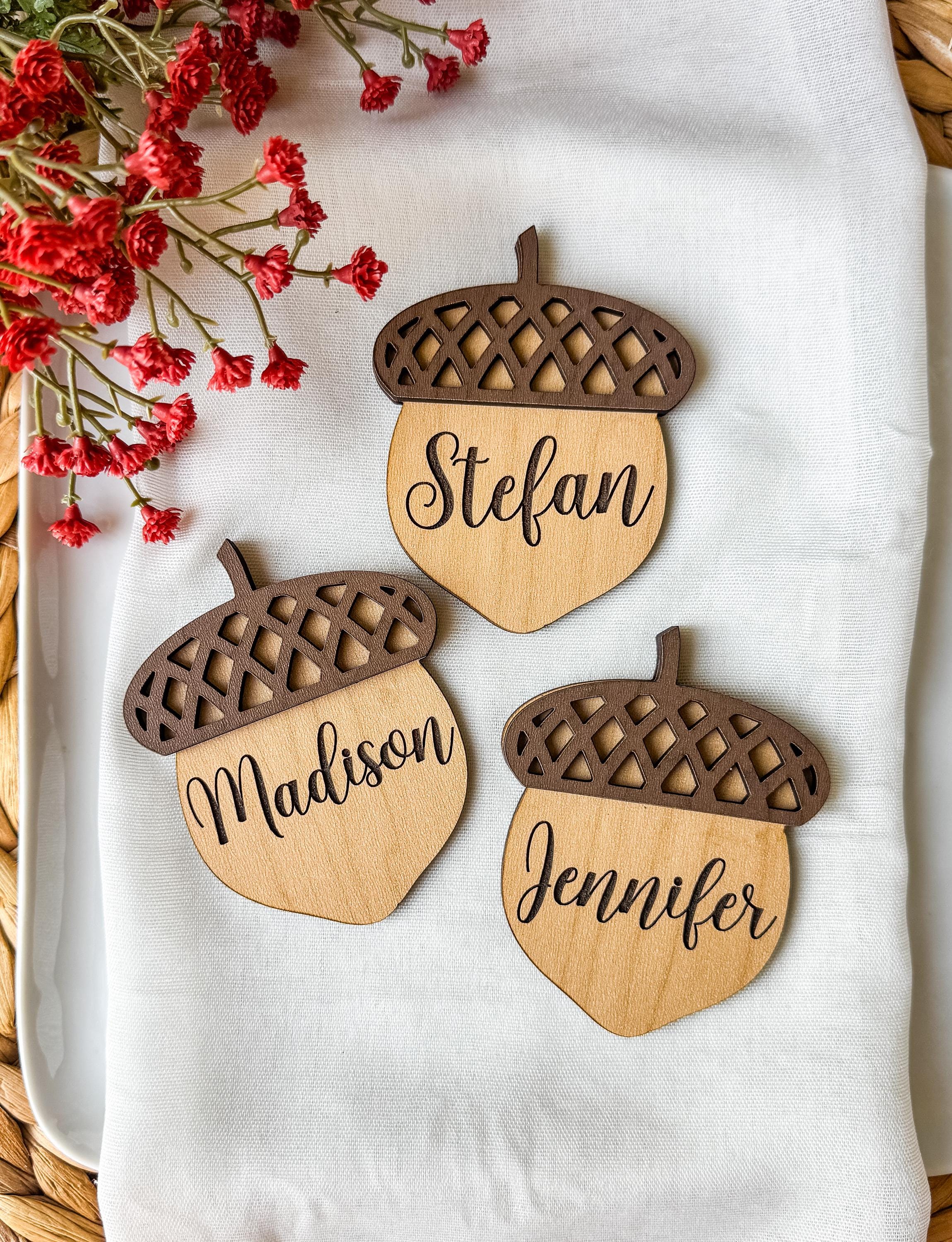 Walnut and Birch Acorn Place Card: Rustic Thanksgiving Table Decor thumbnail 3