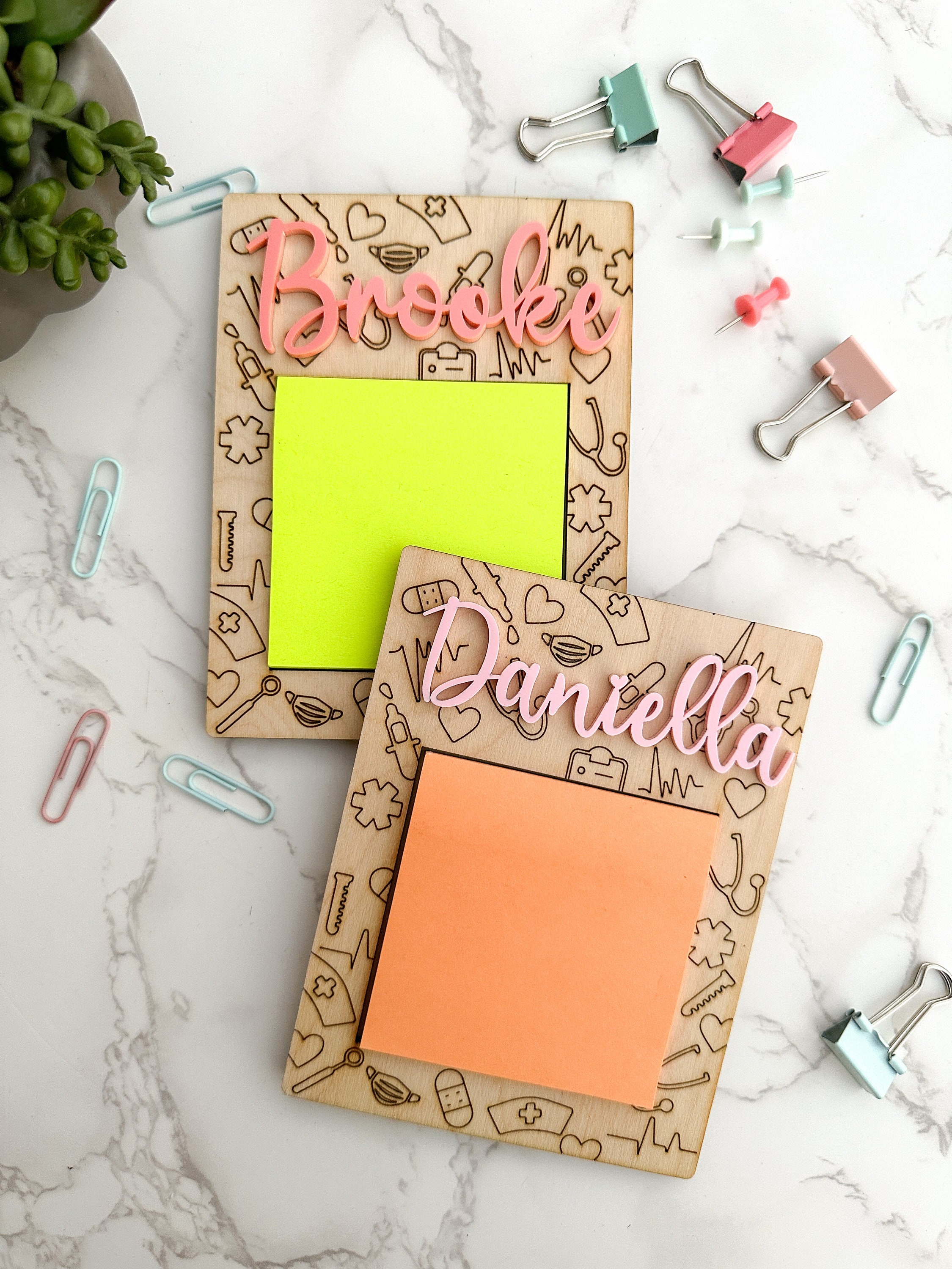 Personalized Nurse Wooden Sticky Note Holder: Laser-Cut Acrylic Name, Nurse Doctor Gift thumbnail 2