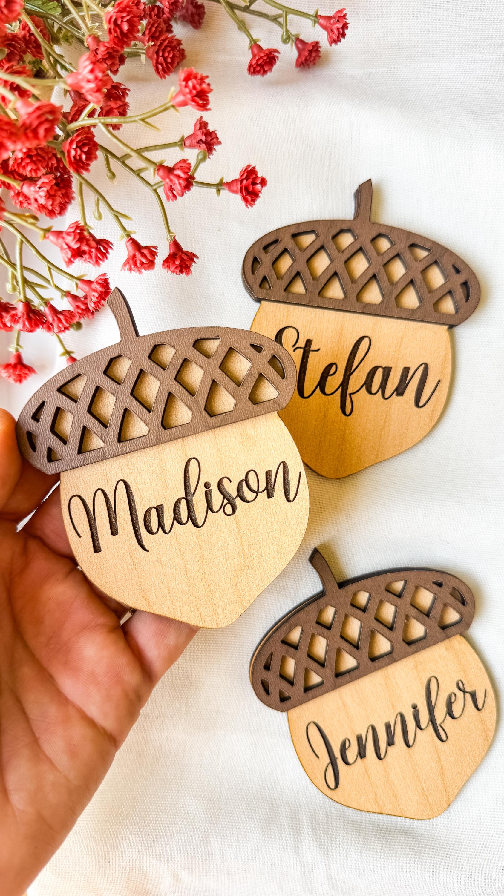 Walnut and Birch Acorn Place Card: Rustic Thanksgiving Table Decor thumbnail 4