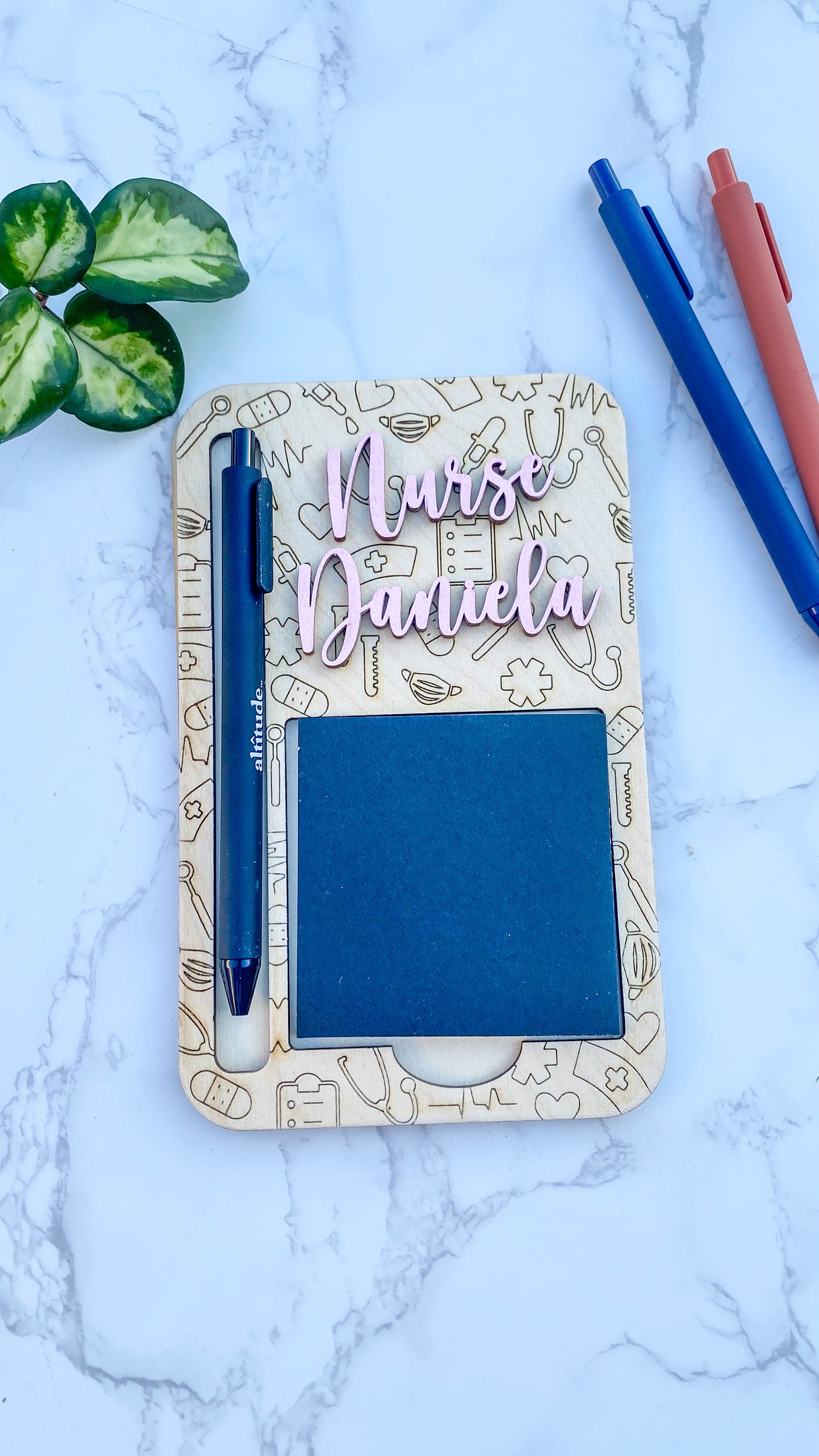 Custom Nurse Gift: Personalized Wooden Sticky Note Holder