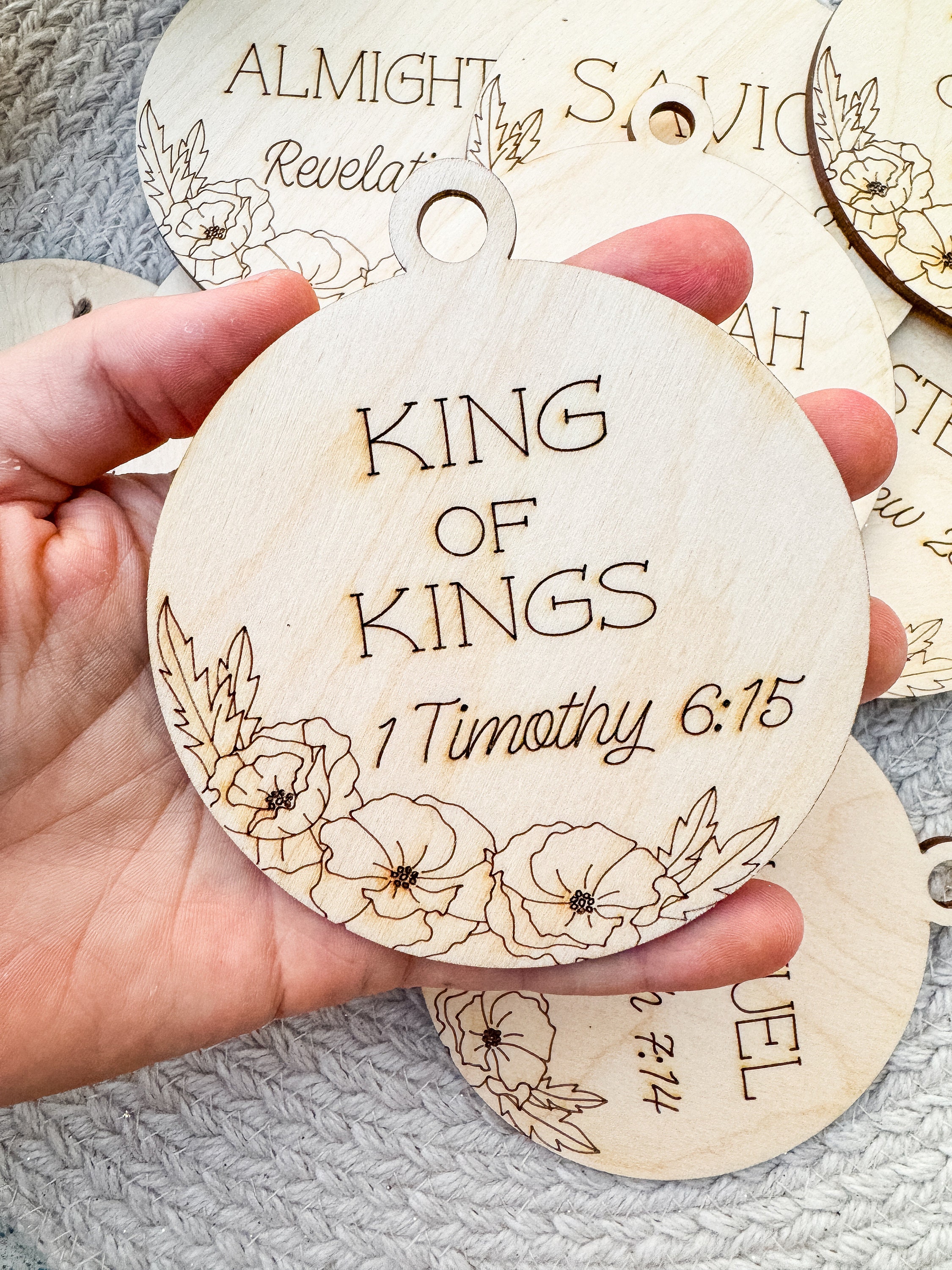 Names of Jesus Ornament Set: Birch Wood Christian Ornaments thumbnail 6