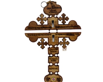 LORD PRAYER Blessed Anointing Oil - Our Father Who Art in Heaven - FREE shipping - Hand Carved Cross Wall Hanging