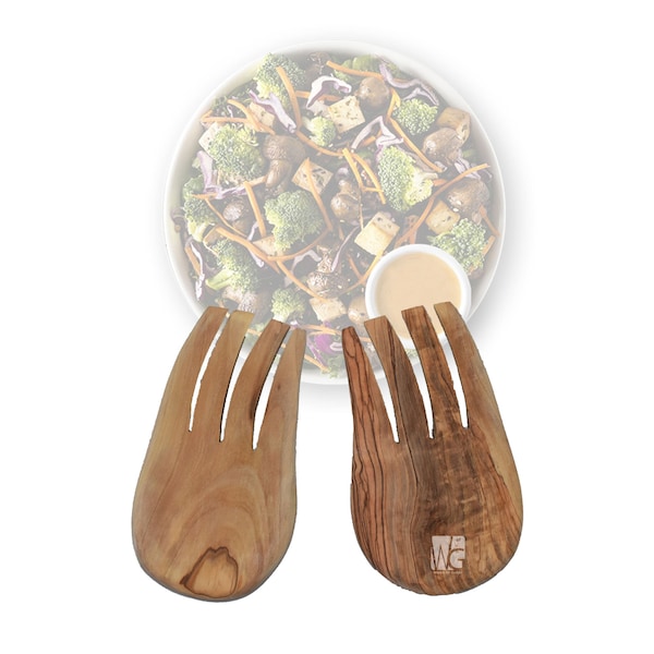 Olive Wood SALAD SERVER Hand TOSSERS - Claw Tossed and Caesar Salad Bar Tableside - Pinces à salade mixtes et grecques