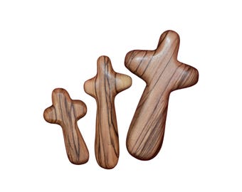 Handheld Olive Wood Comfort Cross, Pocket Prayer Cross, 3 Sizes, Christian Gift from Bethlehem