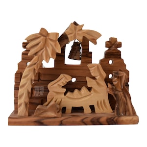 Olive Wood Christmas Bell Nativity Scene Manger Made In Bethlehem