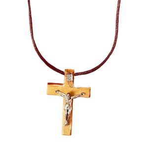 Adjustable Olive Wood Cross Necklace with INRI and Jesus Crucifix – Handmade in the Holy Land, Perfect Gift for Sunday School & Prayer