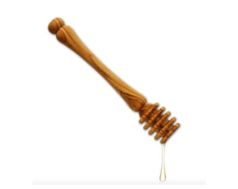 Handcrafted Olive Wood Honey Dipper, Natural Honey Stick Serving Utensil, Organic Kitchen Tool from Bethlehem