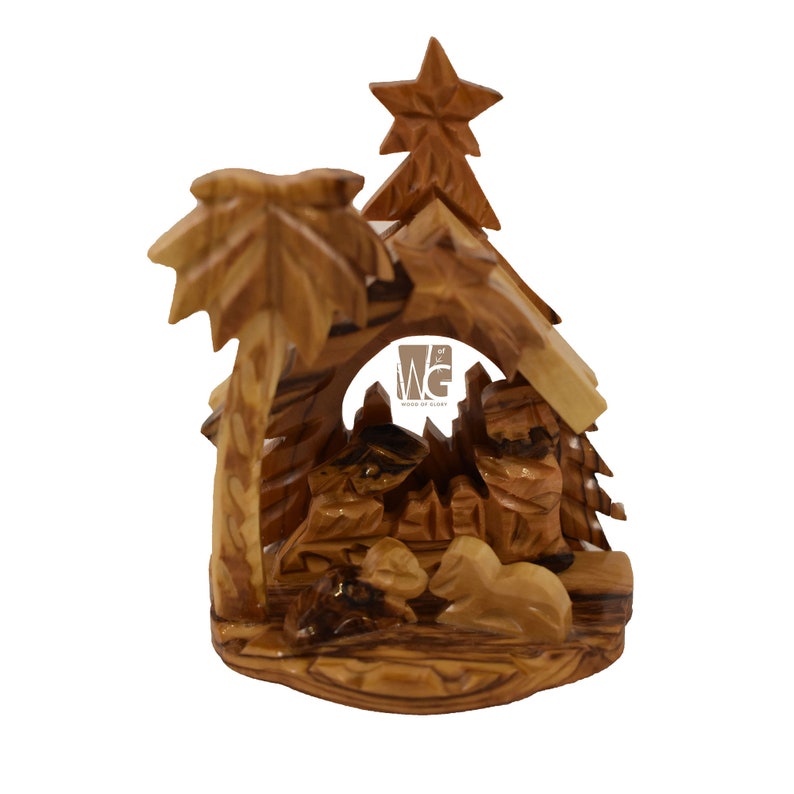 HOLY FAMILY MANGER Nativity Scene Handmade of Olive Wood in Jerusalem