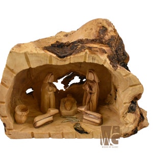 Belén de madera de olivo tallado a mano Pesebre de la Sagrada Familia único en su tipo Regalo de Navidad Obra maestra de Belén