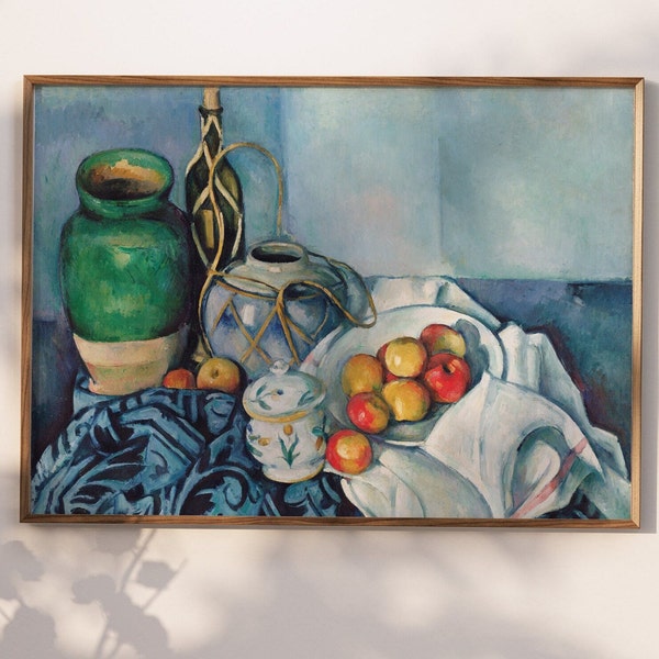 Blue Kitchen Still Life Digital Art Print - Vintage Oil Painting Style, early 1900's, English Country Printable Art