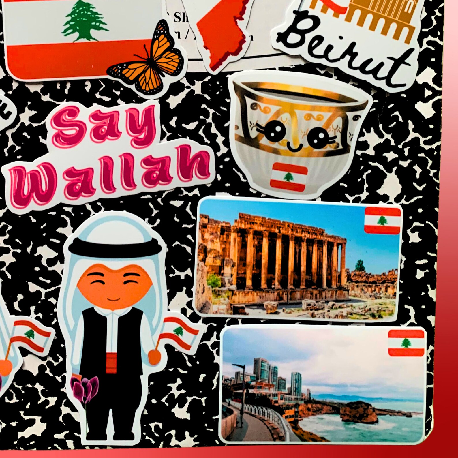 Lebanon Theme Decals Set of 14 Waterproof Stickers Lebanese Culture