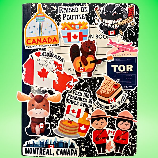 Canada Decals Pack van 12 Waterdichte Stickers - Canada Souvenir, Canada Snacks, Canadese Cultuur, Culturele Cadeauwinkel, Waterfles stickers