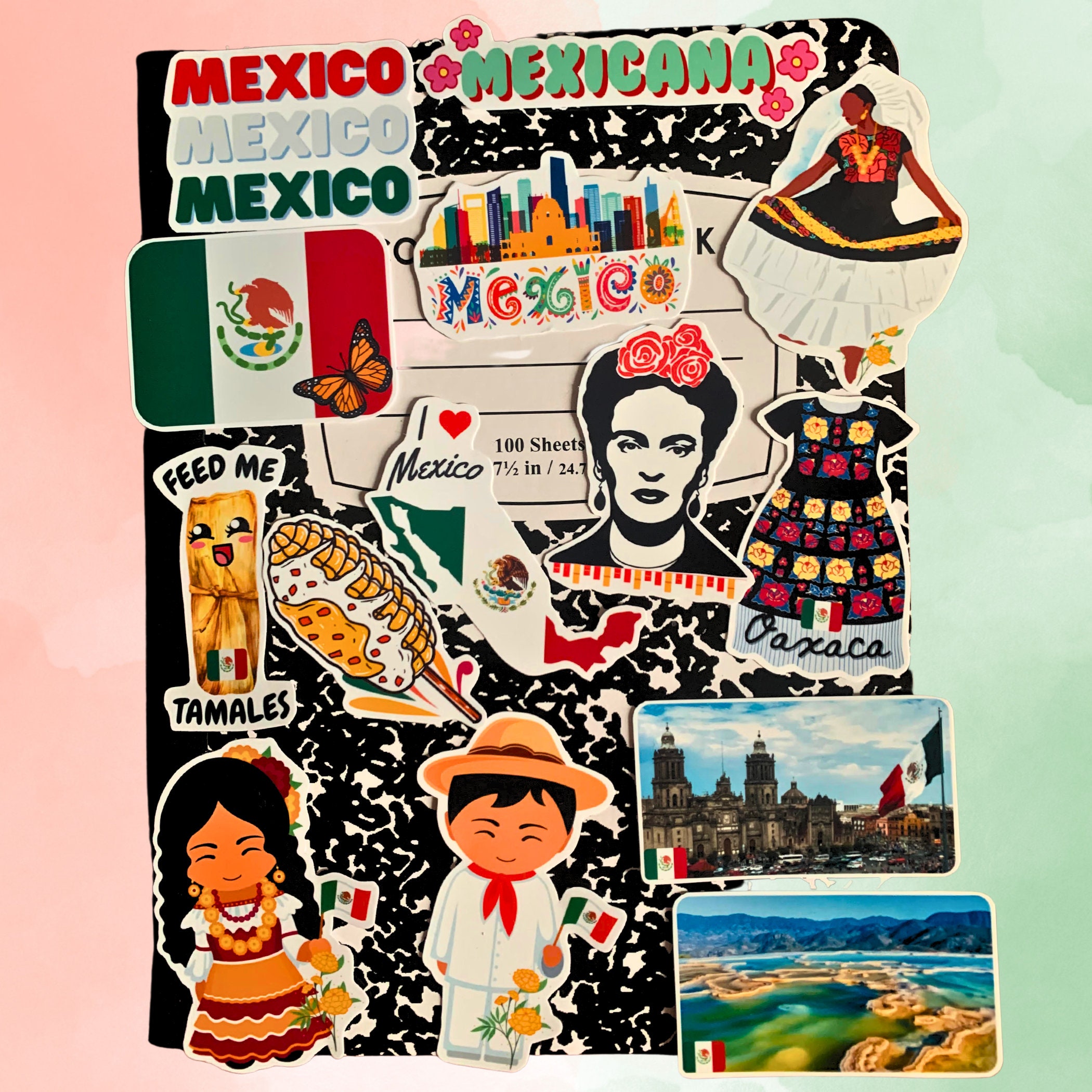 Mexico Theme Decals Set of 14 Waterproof Stickers - Oaxaca Culture, Frida,  Mexican art decor, Travel Oaxaca Food, Mexican Gift, Mexican Art