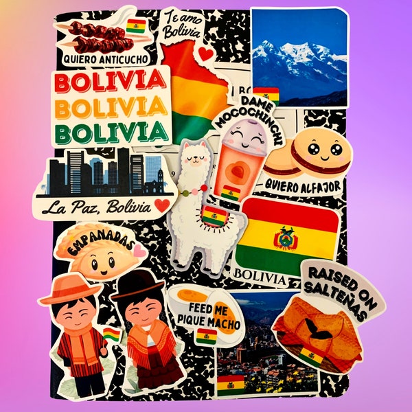 Bolivien Thema Aufkleber Wasserdichte Aufkleber Pack von 15 - Bolivianische Kunst, lustige Aufkleber, Wasserflasche Aufkleber, Macbook Aufkleber Laptop Aufkleber