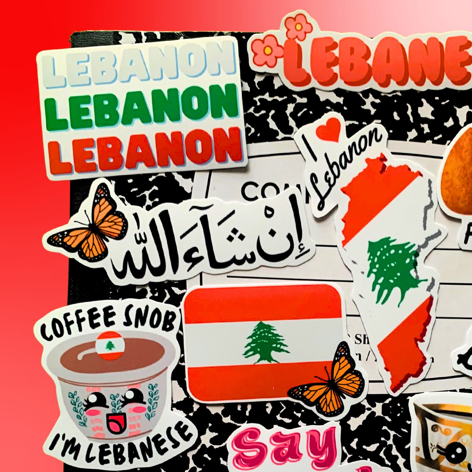 Lebanon Theme Decals Set of 14 Waterproof Stickers Lebanese Culture
