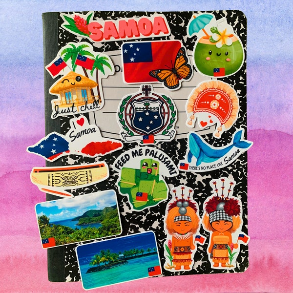 Samoa Theme Decals Gift Set of 14 Waterproof Stickers - Samoan Souvenir, Samoan decor, Samoan stickers, Scrapbook, Samoan Culture Decor