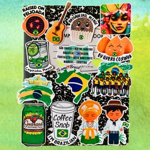 Brazil Waterproof Decals Sticker Pack of 14 - Brasil Art, Funny Sticker, Water Bottle Sticker, MacBook Laptop Sticker, Brazilian Culture