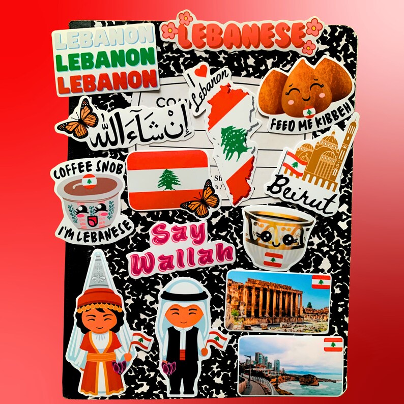 Lebanon Theme Decals Set of 14 Waterproof Stickers Lebanese Culture